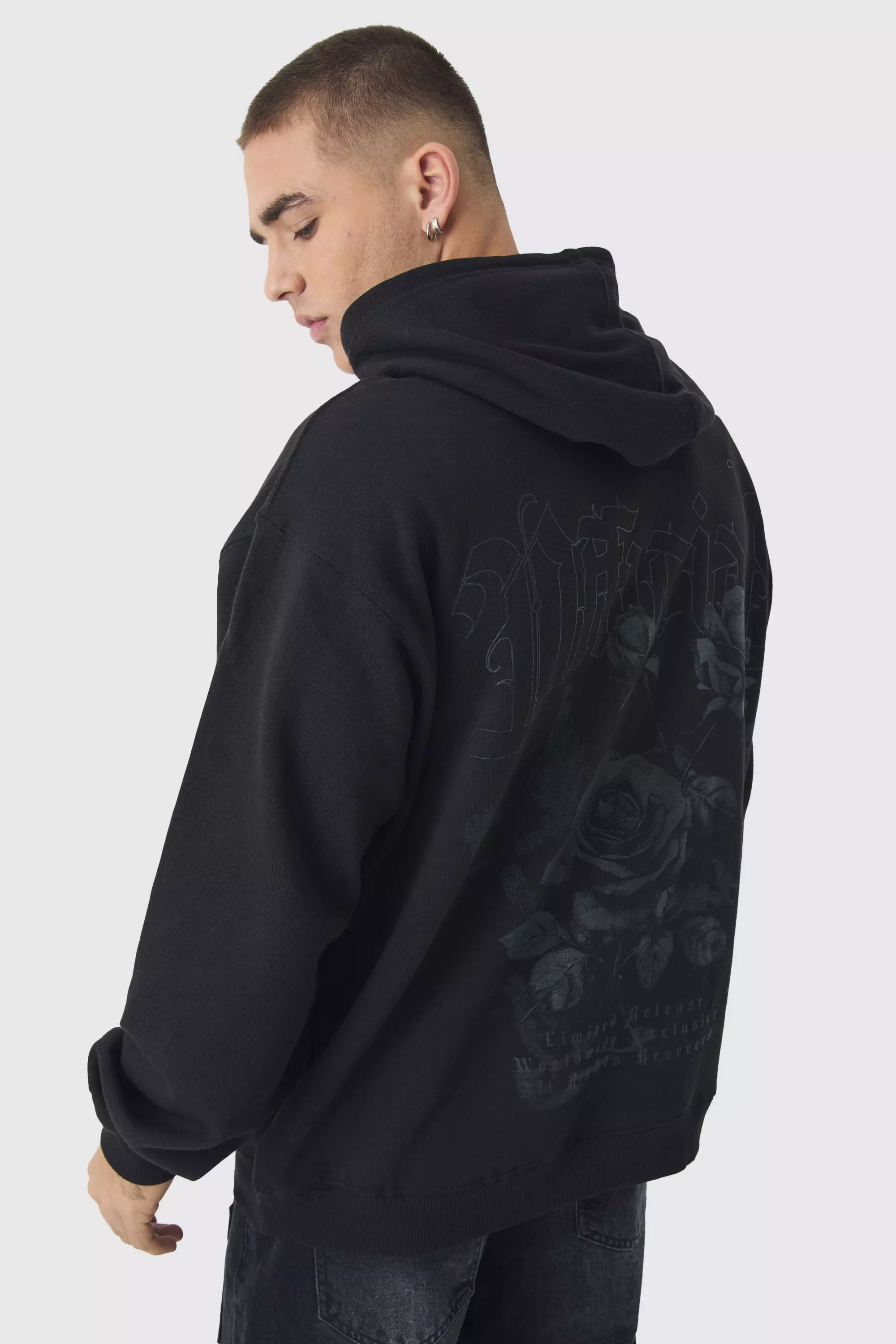 Oversized Official Rose Graphic Hoodie Black