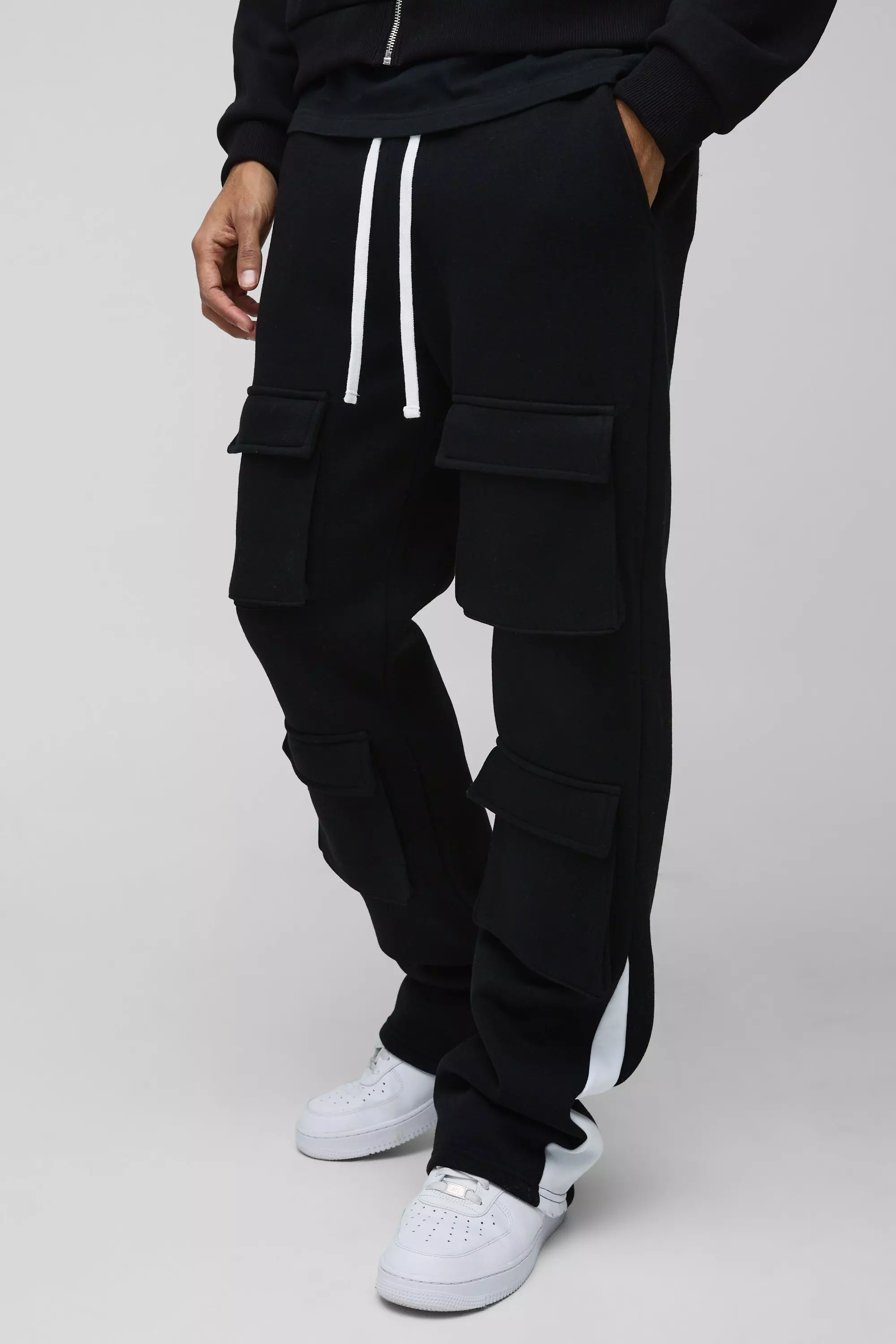Black Slim Fit Multi Pocket Flare Stacked Jogger alternative image