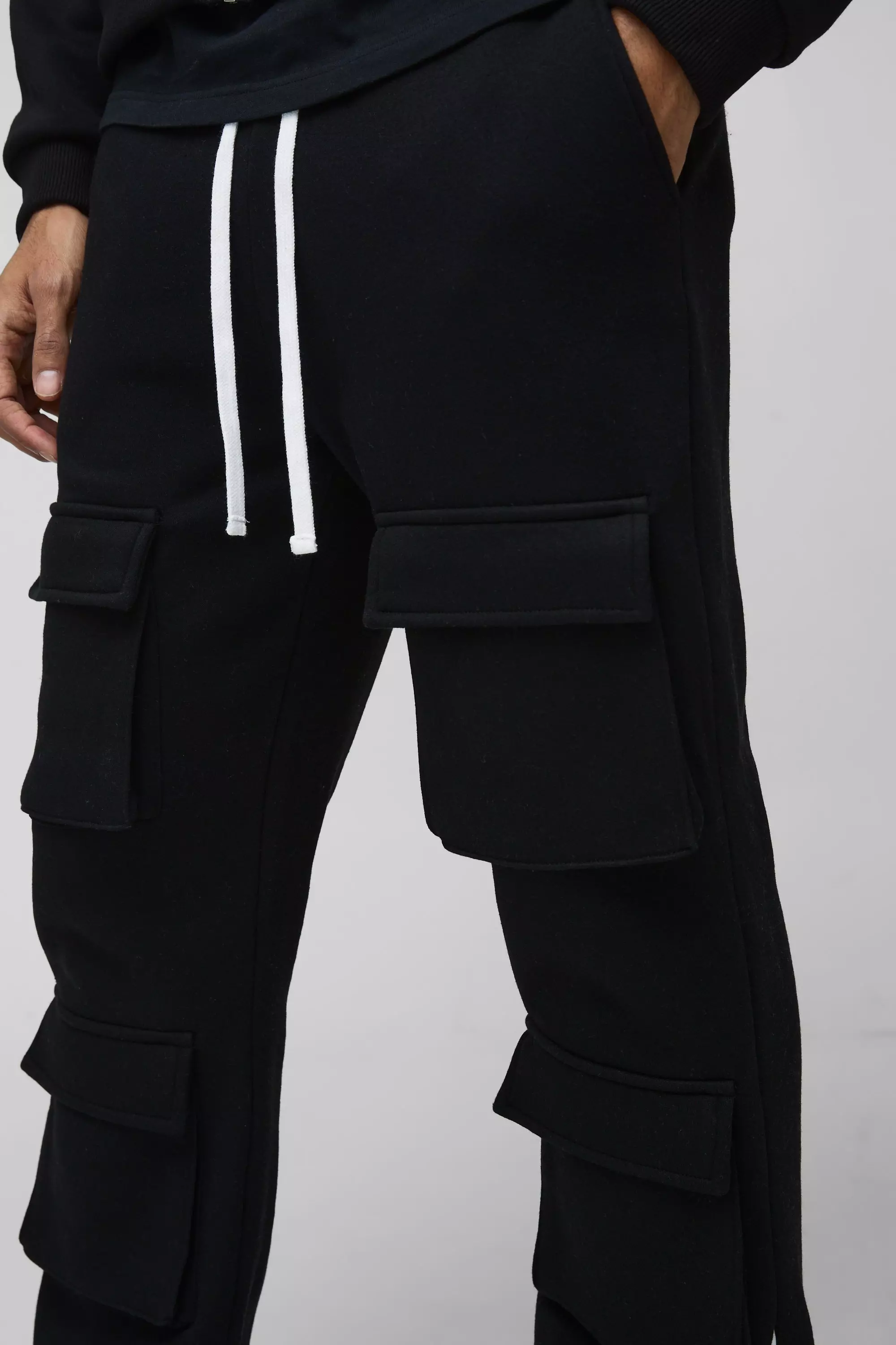 Black Slim Fit Multi Pocket Flare Stacked Jogger alternative image