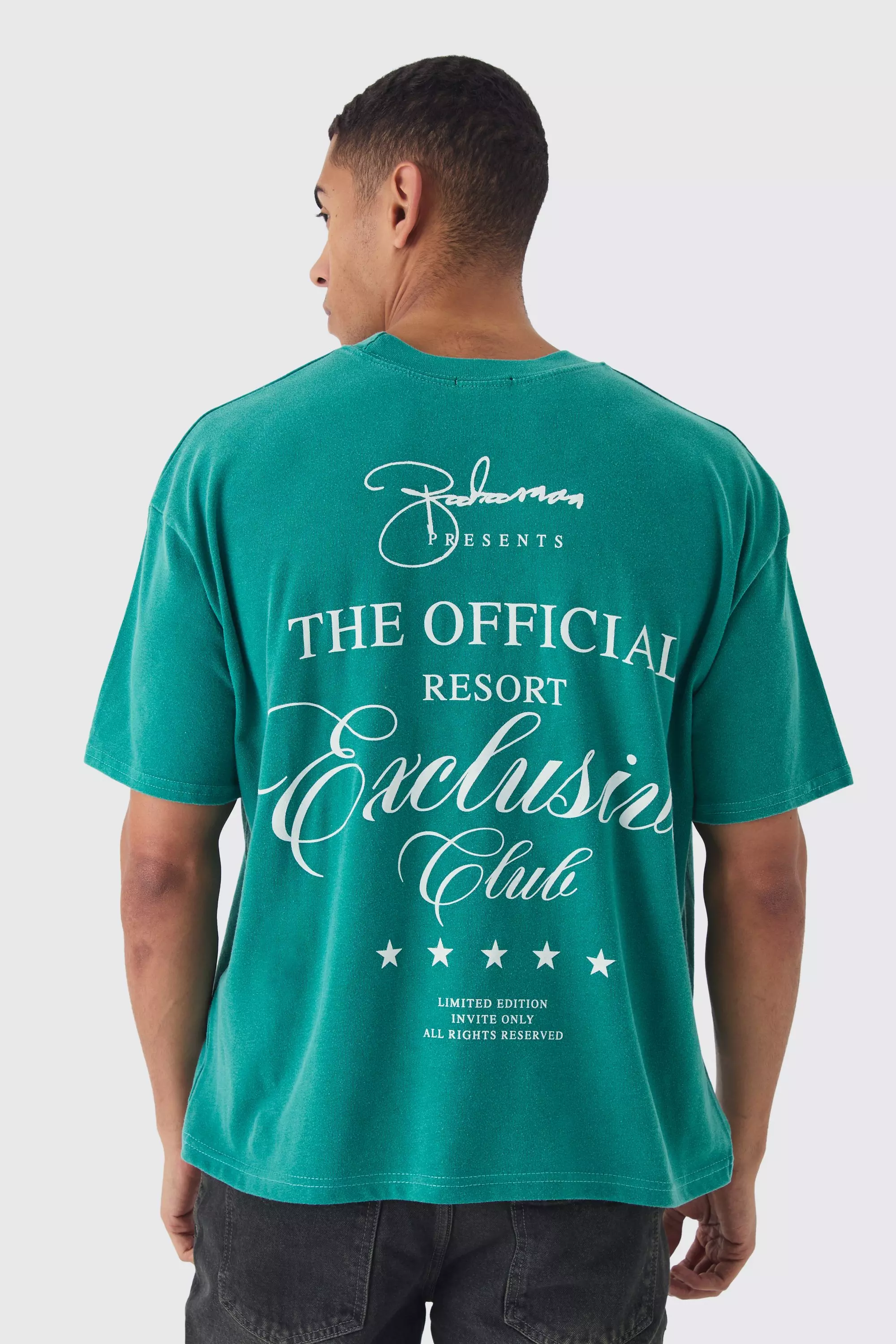 Green Oversized Boxy Acid Wash Back Print T-Shirt alternative image