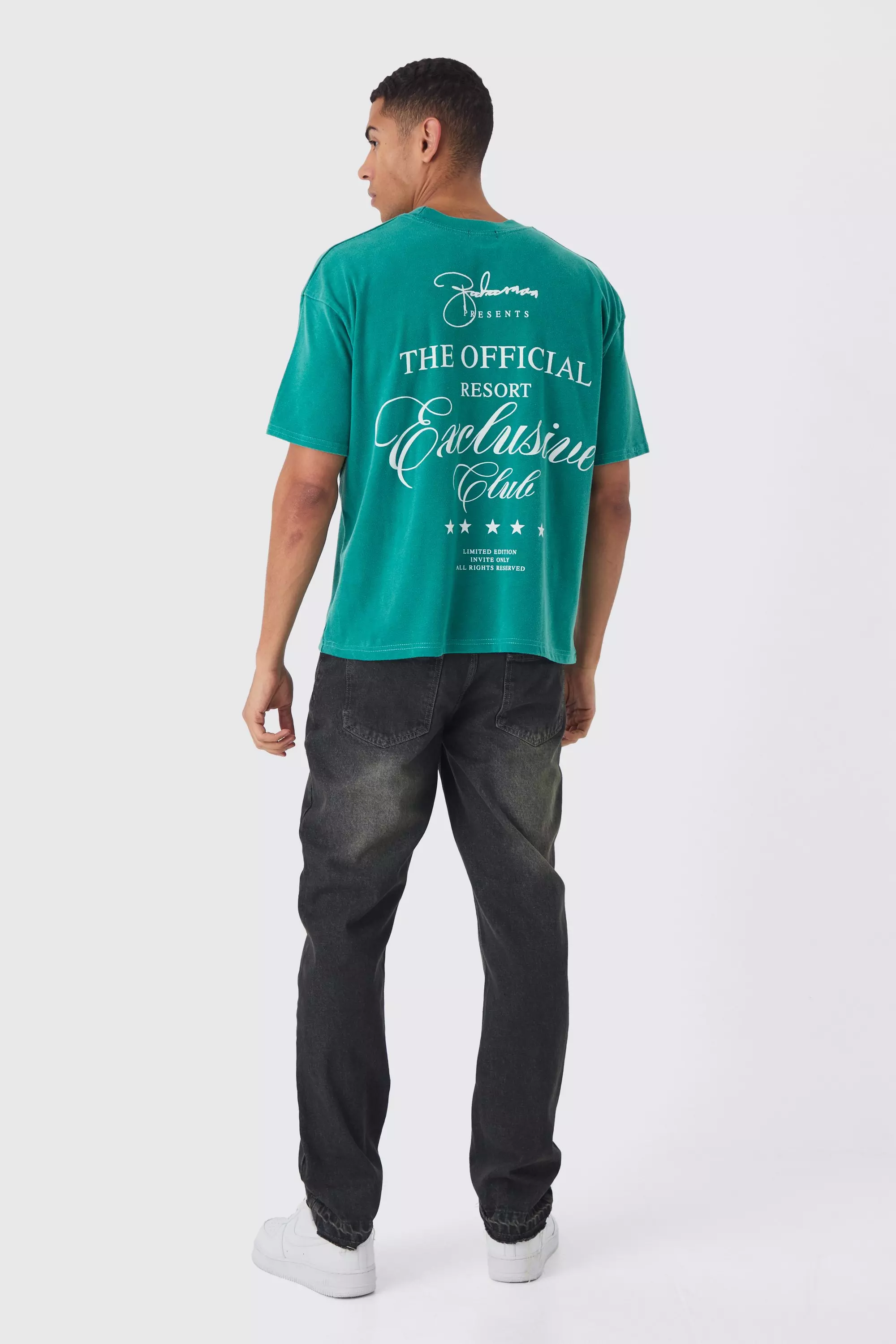 Green Oversized Boxy Acid Wash Back Print T-Shirt alternative image