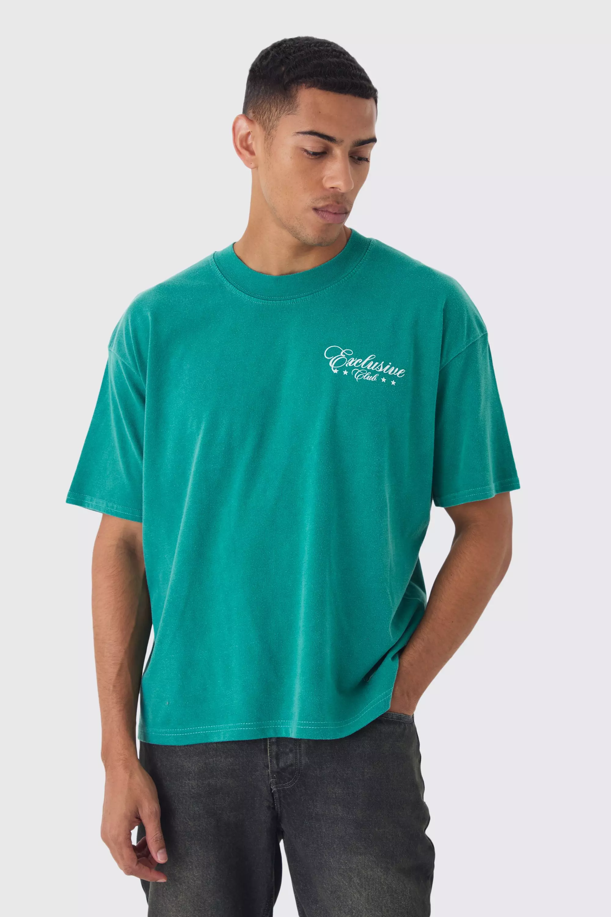 Green Oversized Boxy Acid Wash Back Print T-Shirt alternative image