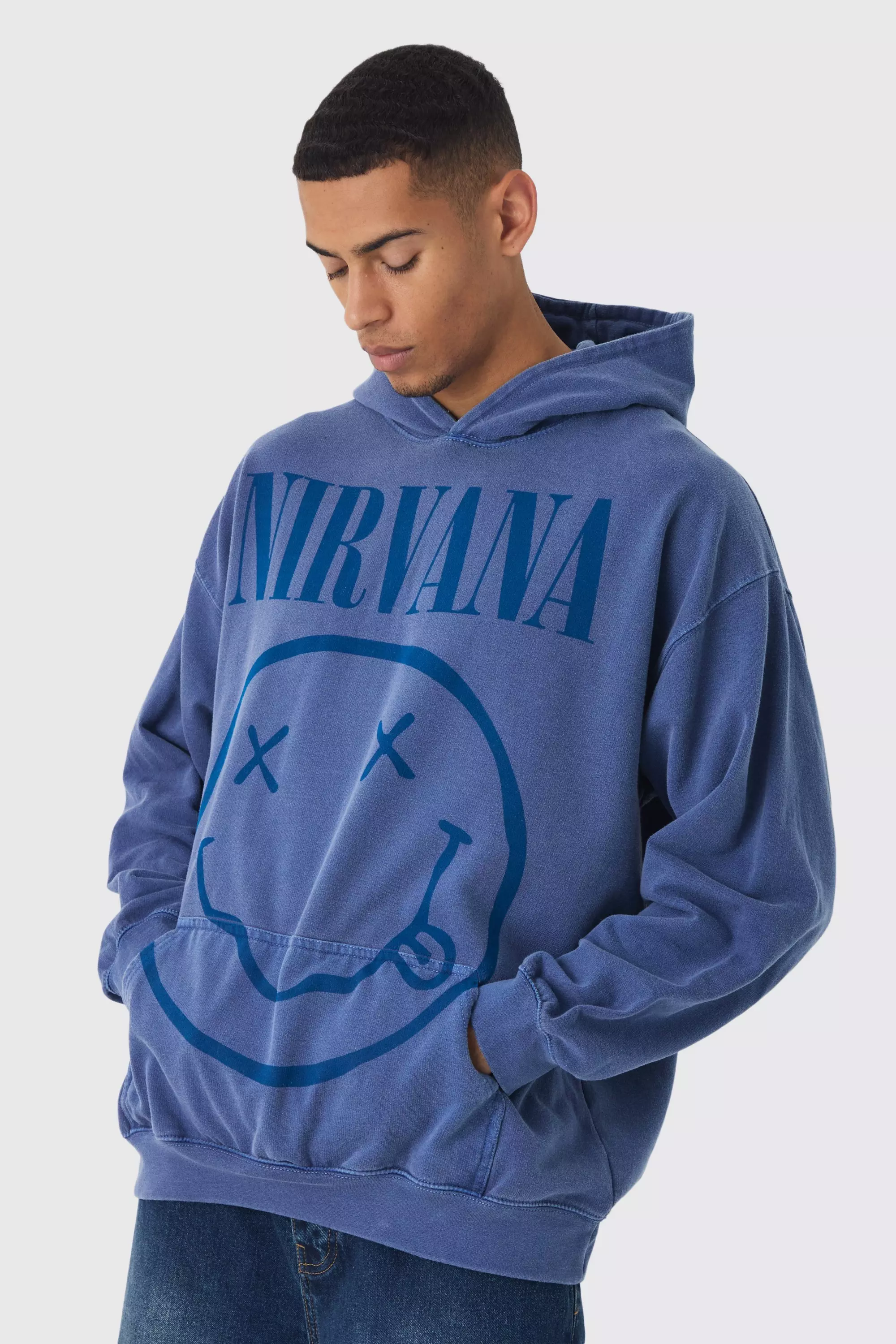 Blue Oversized Gelicenseerde Nirvana Wash Hoodie alternatieve afbeelding