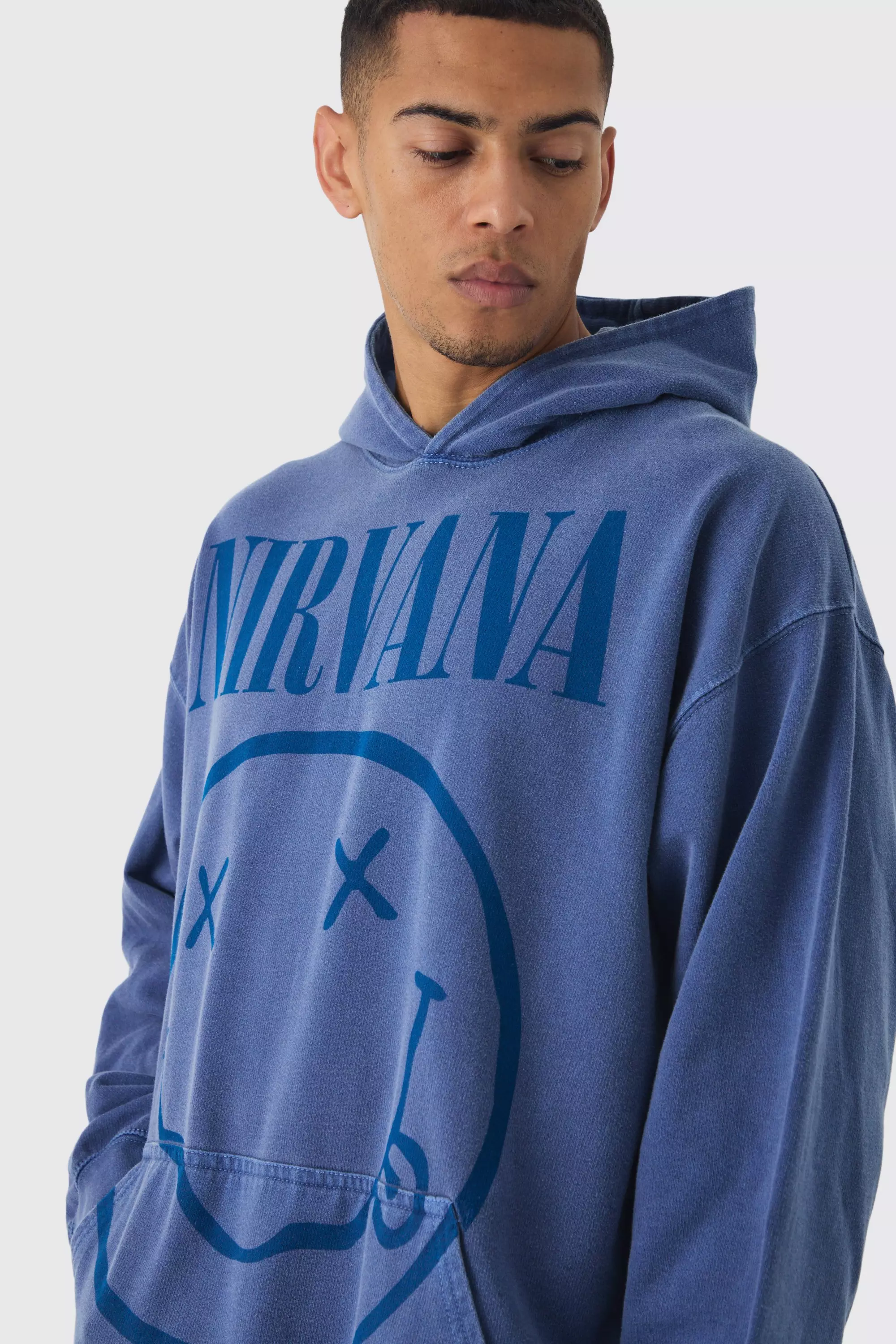Blue Oversized Gelicenseerde Nirvana Wash Hoodie alternatieve afbeelding