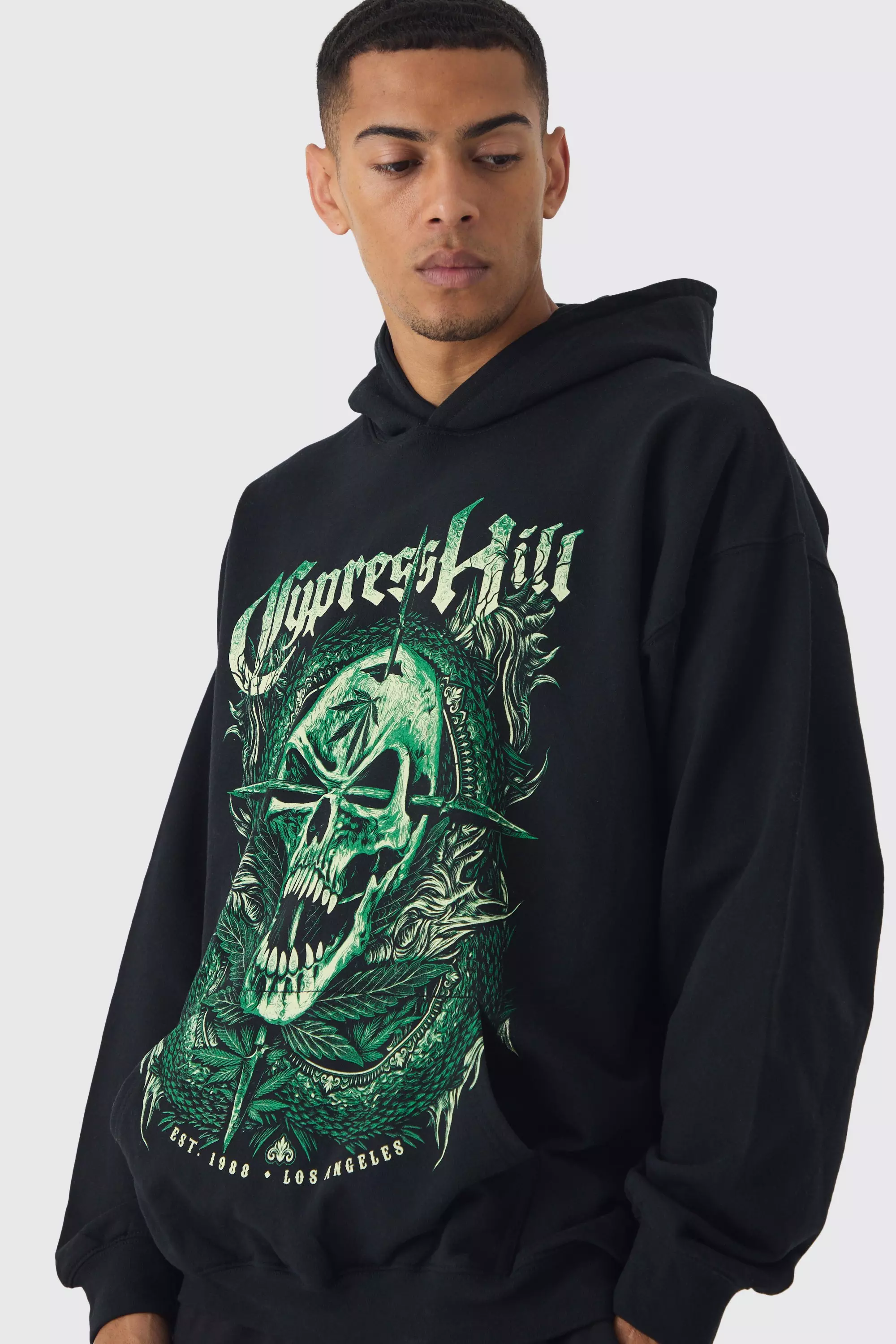 Black Oversized Cypress Hill Band License Print Hoodie alternative image