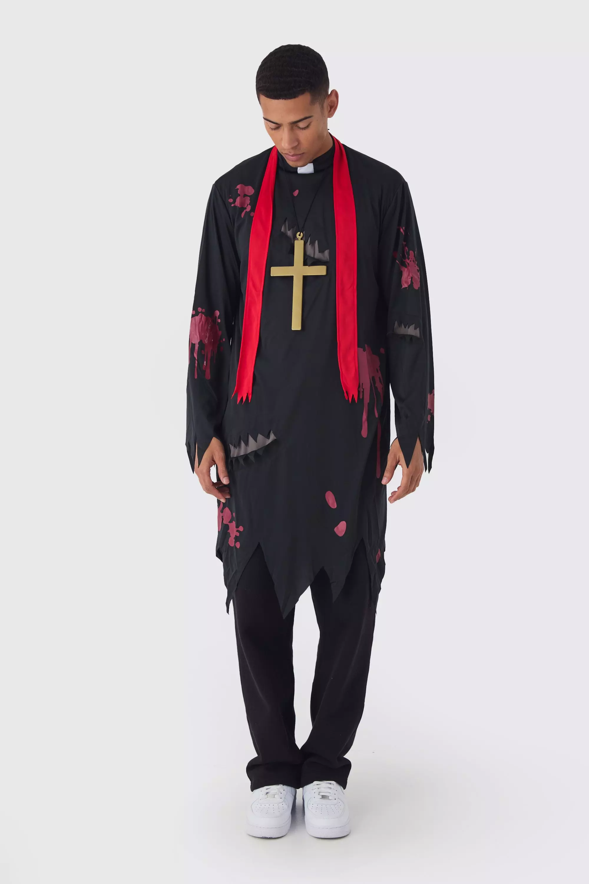 Zombie Vicar Fancy Dress Costume Red