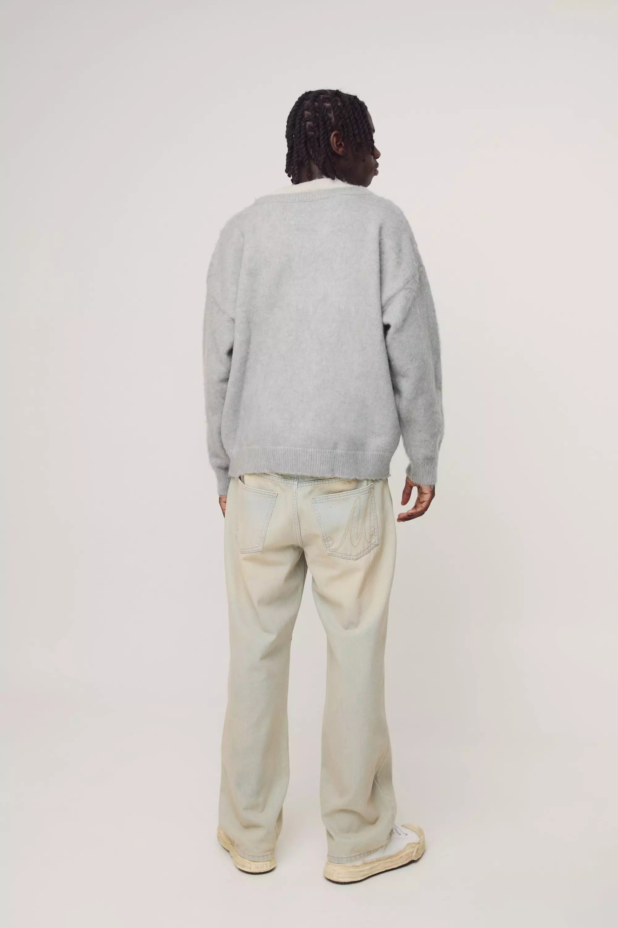 Grey Oversized Double Layer Brushed Knitted Jumper alternative image