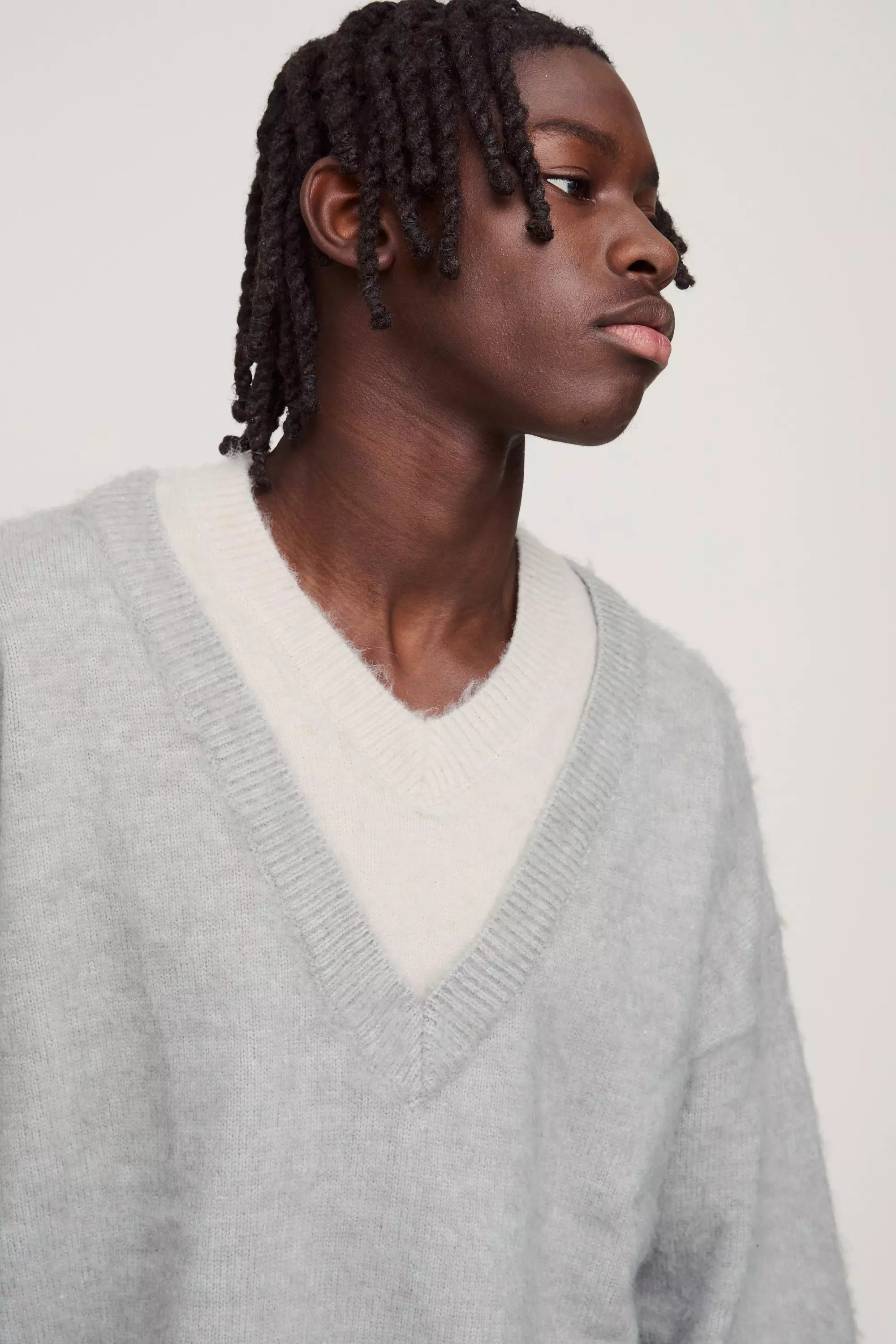 Grey Oversized Double Layer Brushed Knitted Jumper alternative image