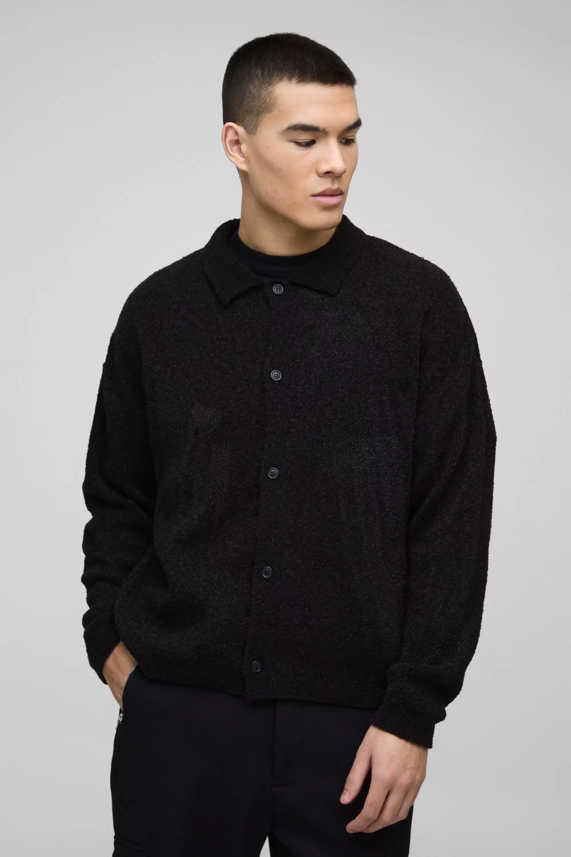 Black Boxy Fit Brushed Knit Shirt alternative image