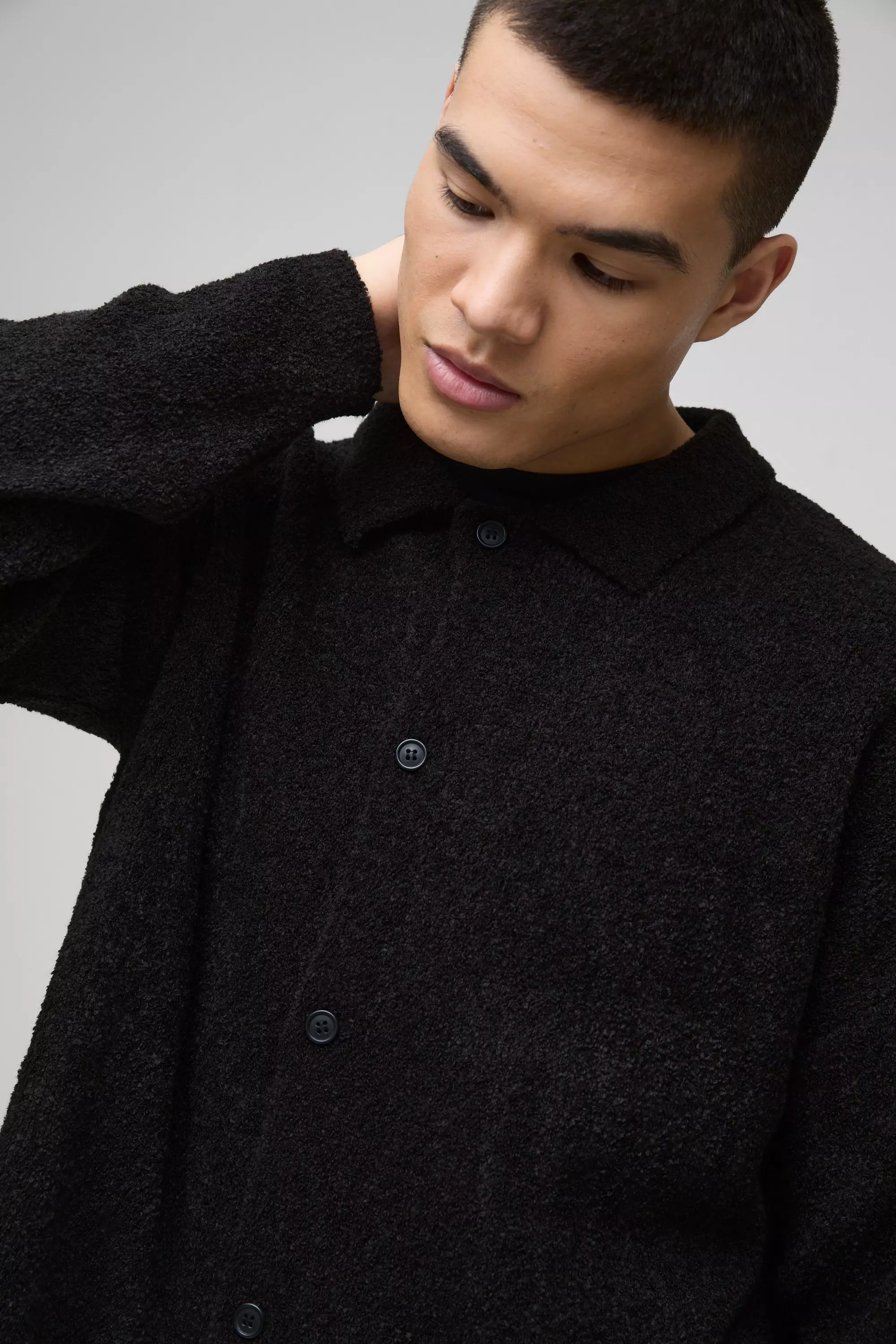Black Boxy Fit Brushed Knit Shirt alternative image