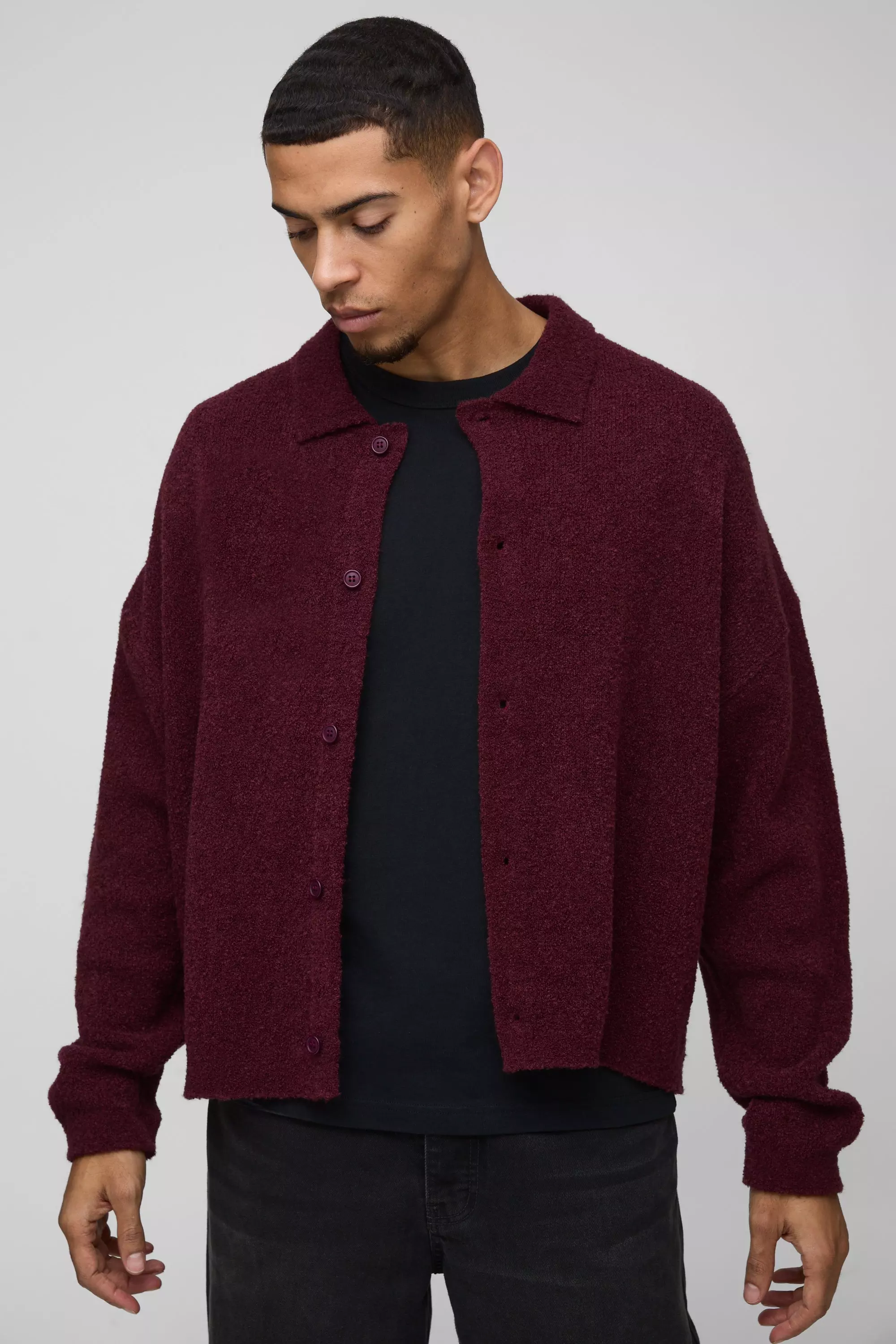 Burgundy Boxy Fit Brushed Knit Shirt alternative image