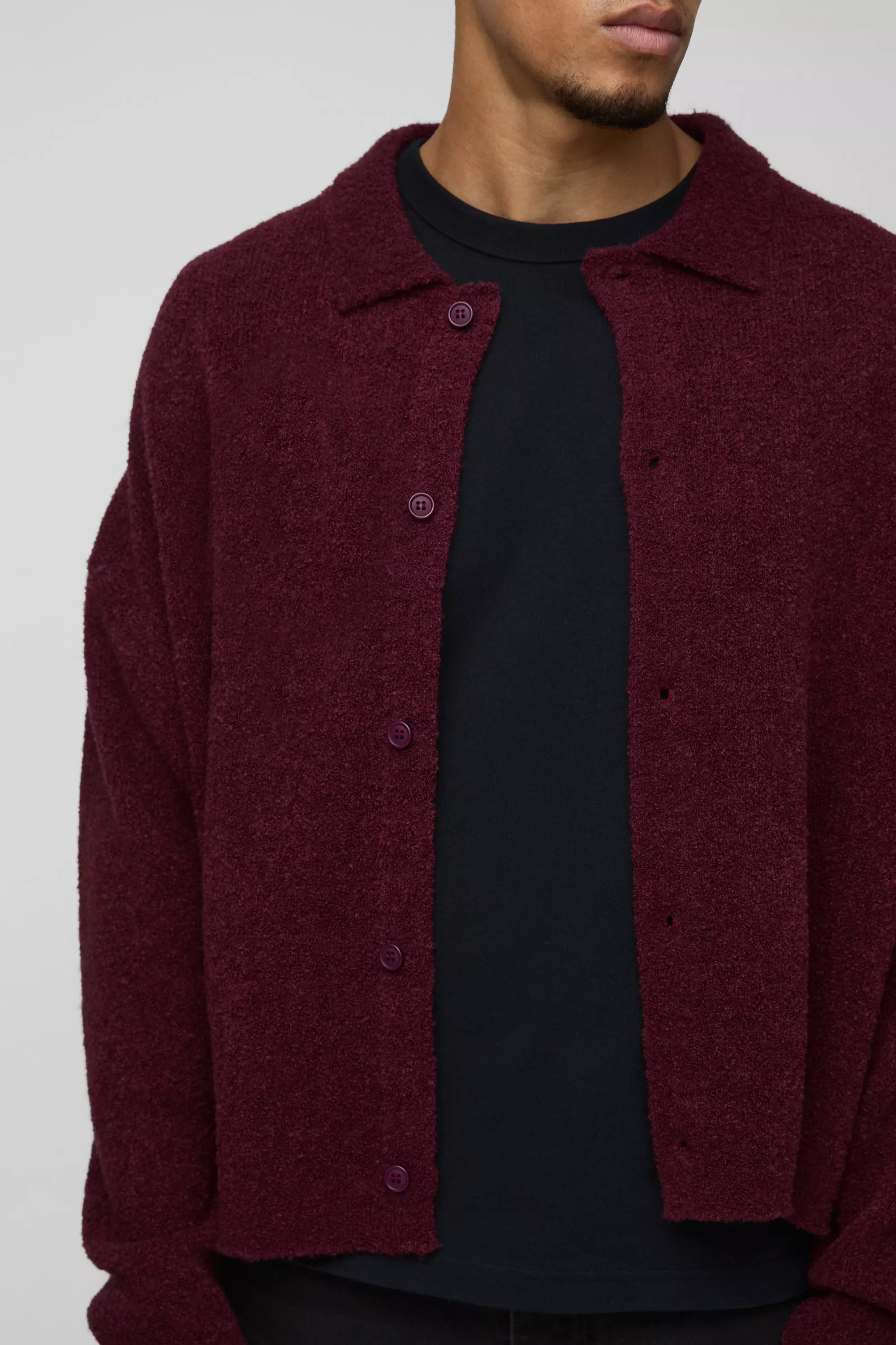 Burgundy Boxy Fit Brushed Knit Shirt alternative image