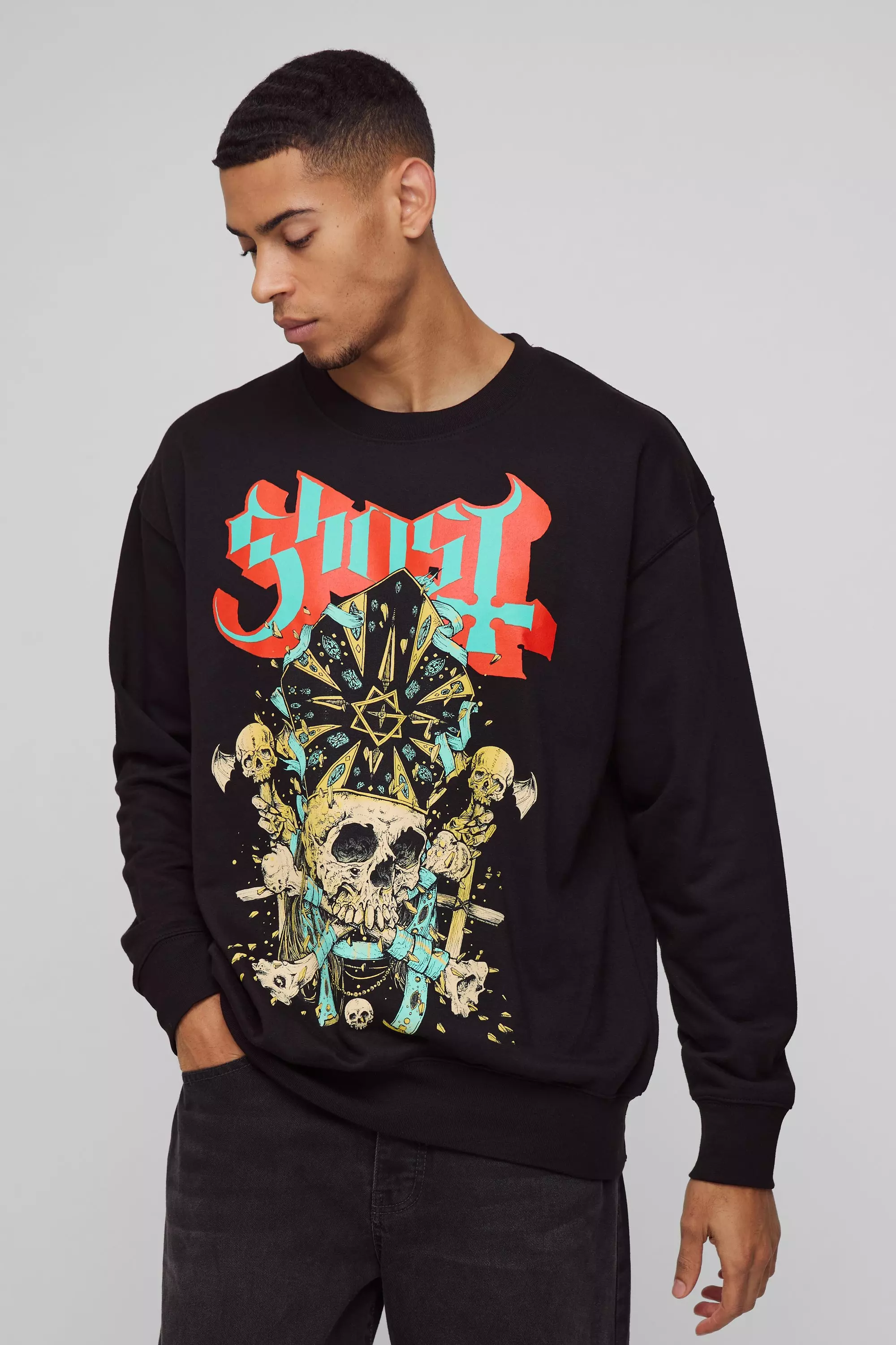 Oversized Ghost Band License Print Sweatshirt boohooMAN UK