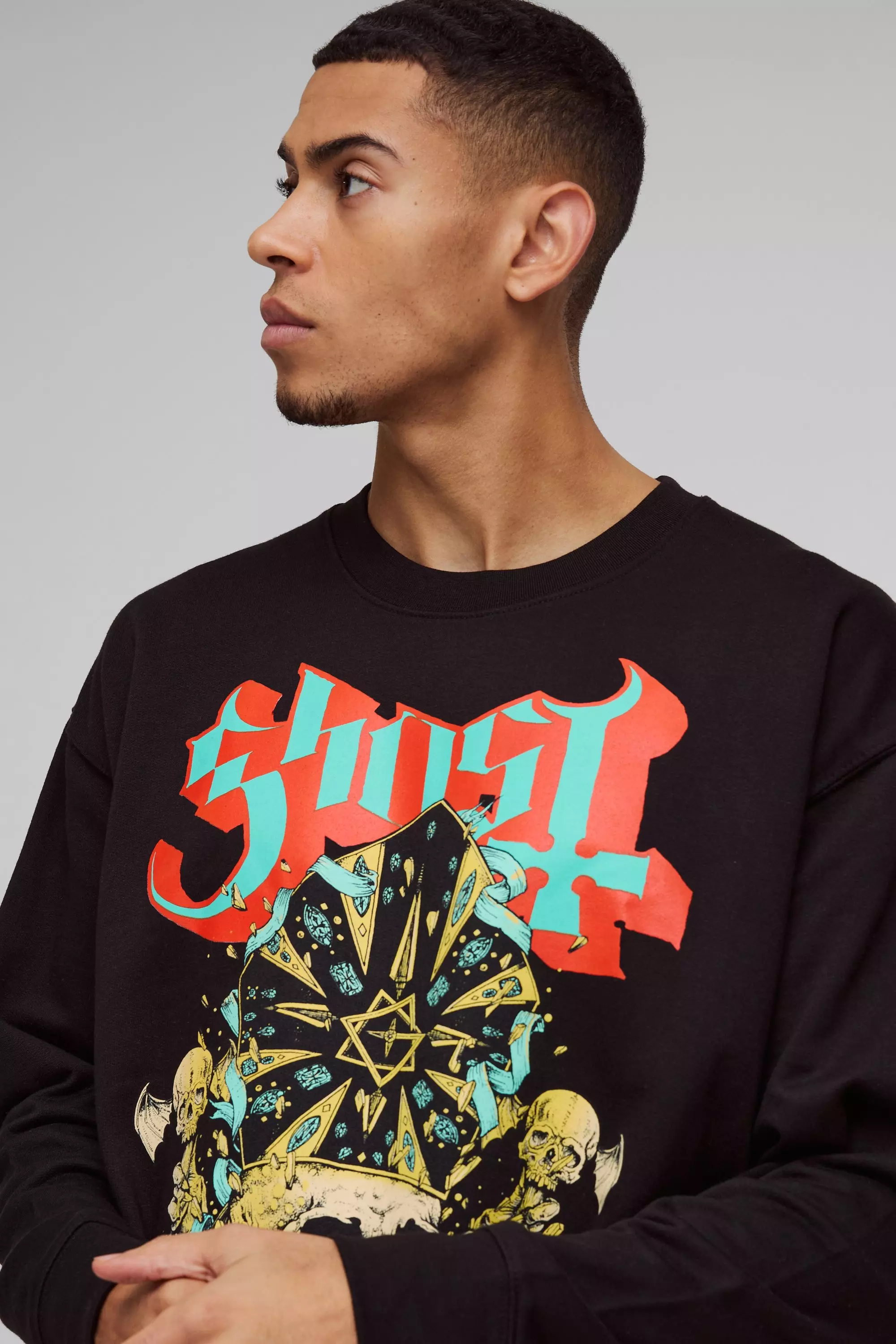 Black Oversized Ghost Band License Print Sweatshirt alternative image
