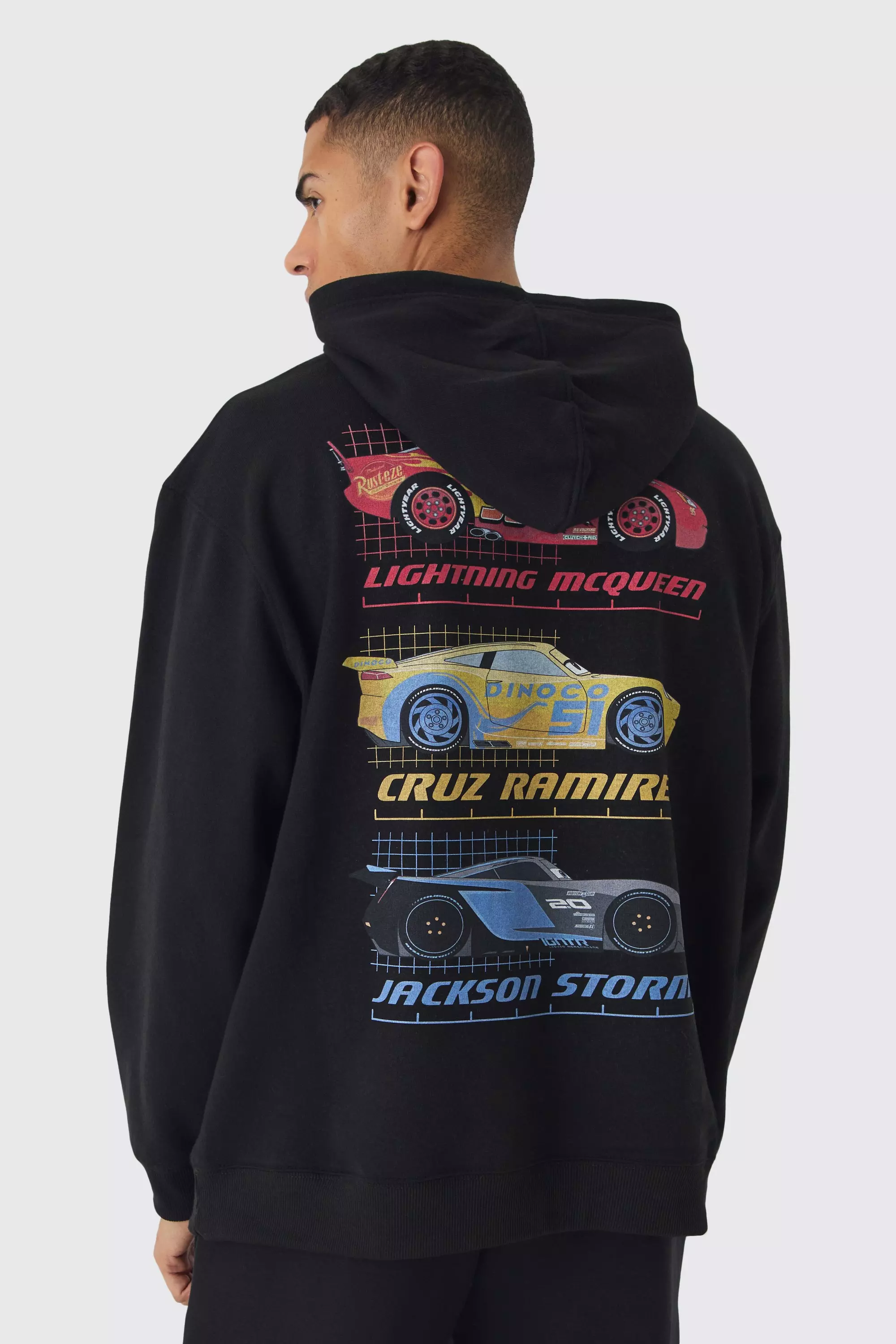 Black Oversized Disney Cars License Print Hoodie