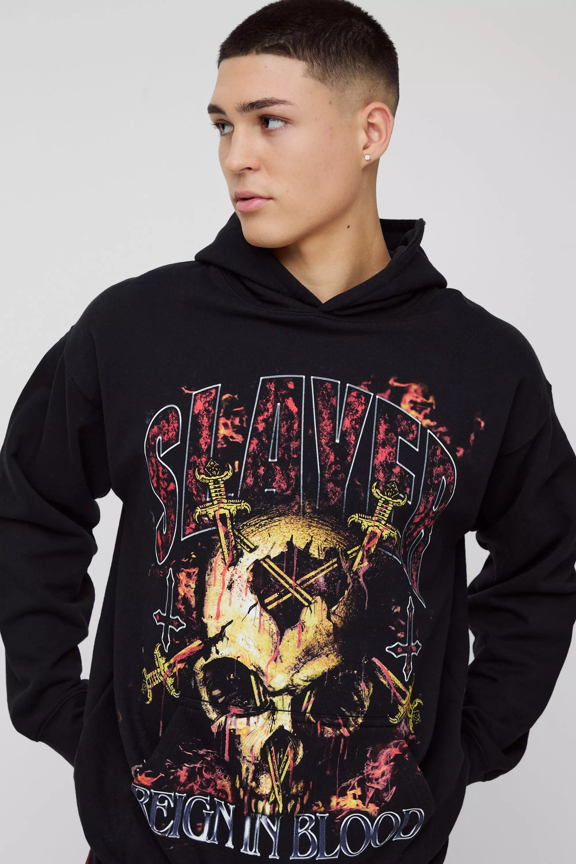 Black Oversized Slayer Band License Print Hoodie alternative image