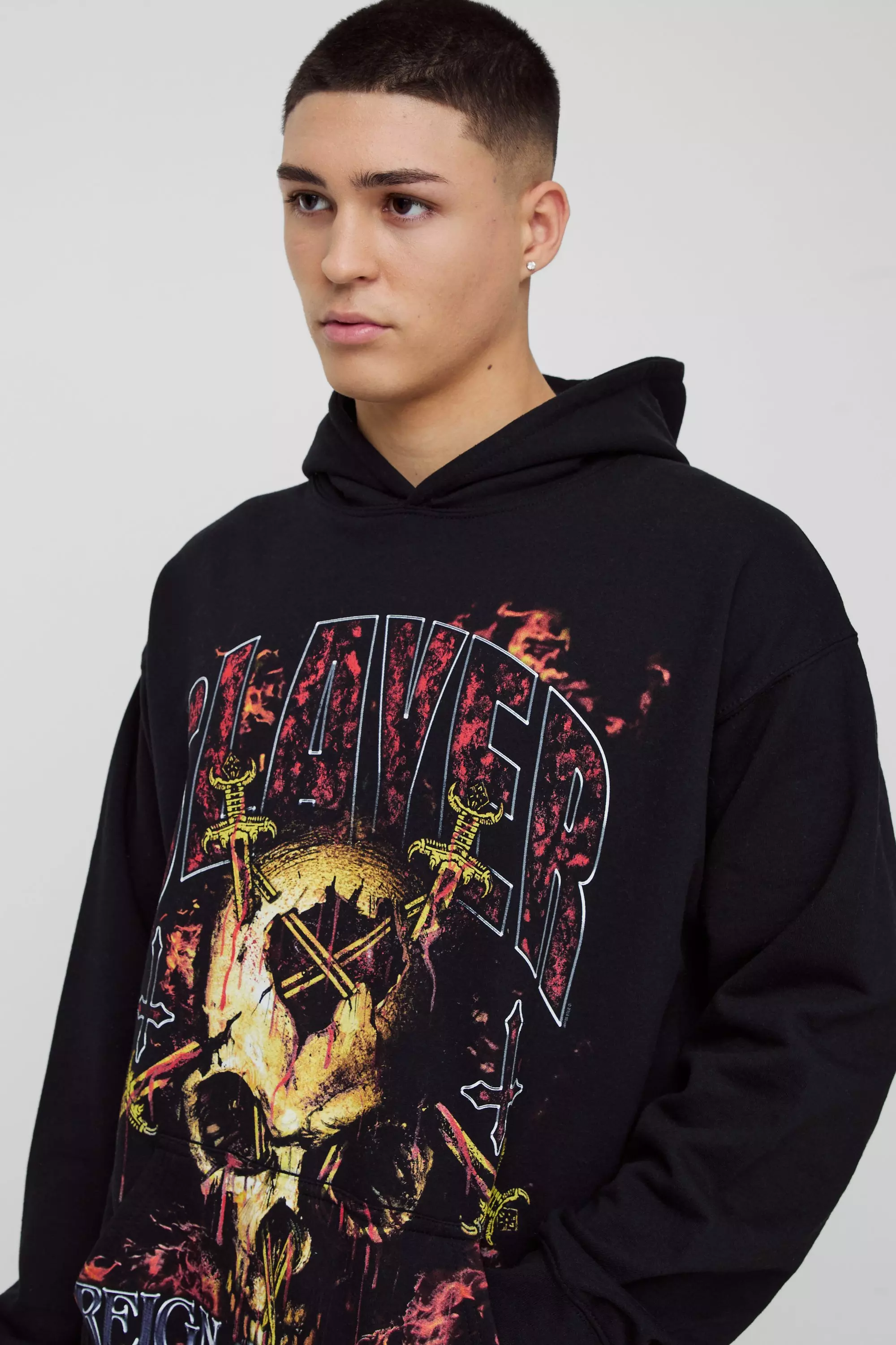 Black Oversized Slayer Band License Print Hoodie alternative image