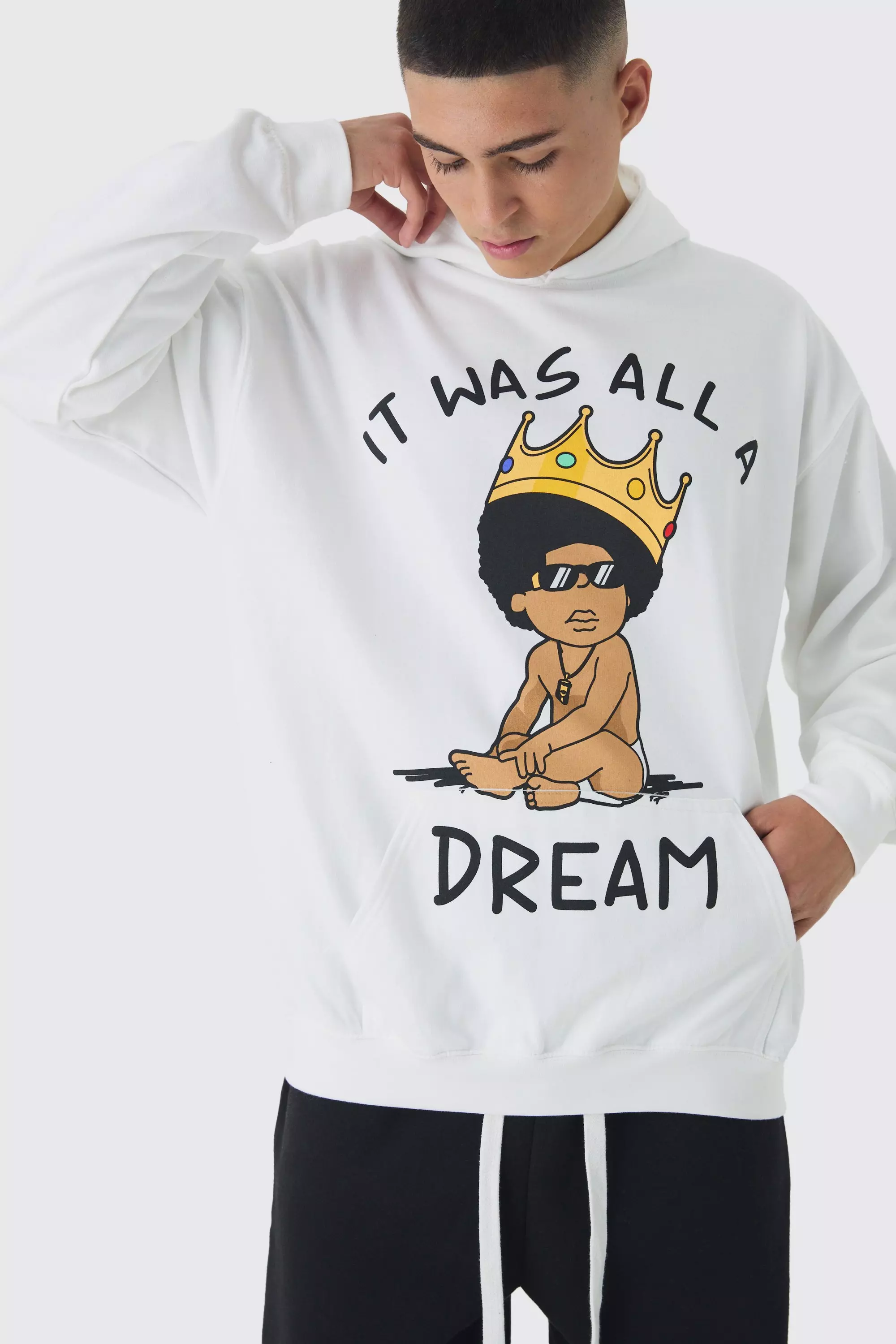 Oversized Biggie Cartoon License Print Hoodie White