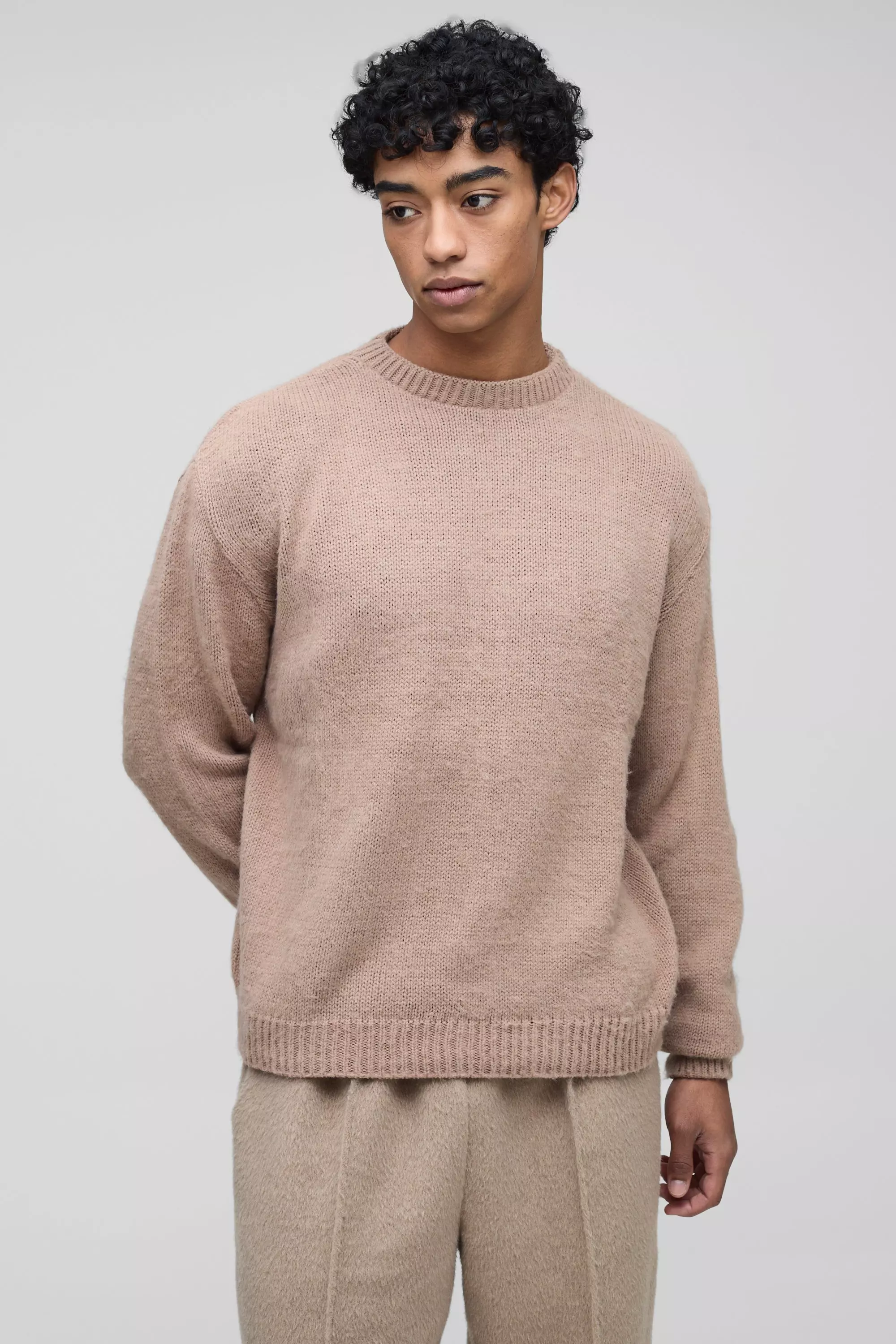 Stone Oversized Boxy Brushed Knitted Jumper alternative image