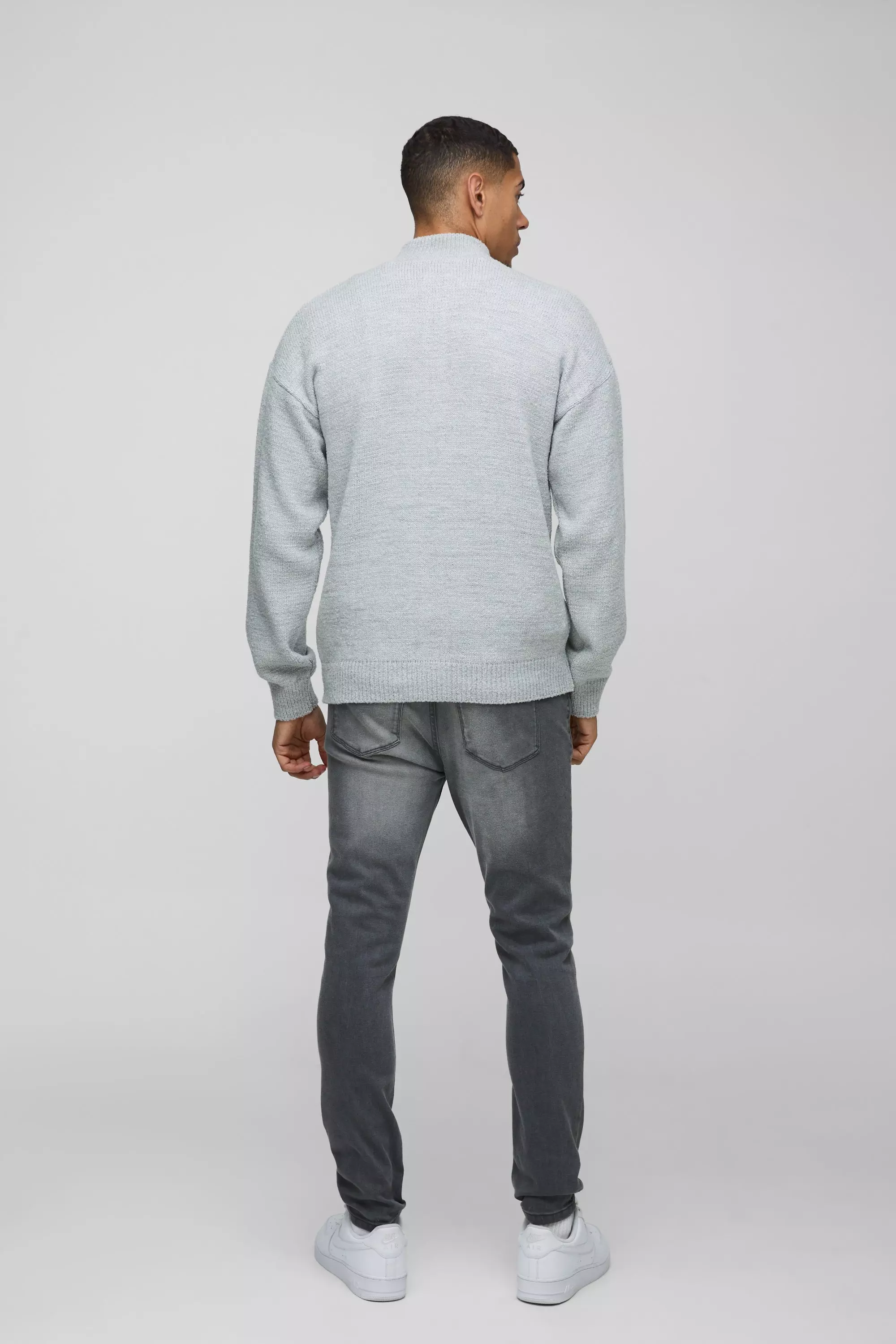 Grey Relaxed Fit Boucle Zip Up Knitted Jumper alternative image
