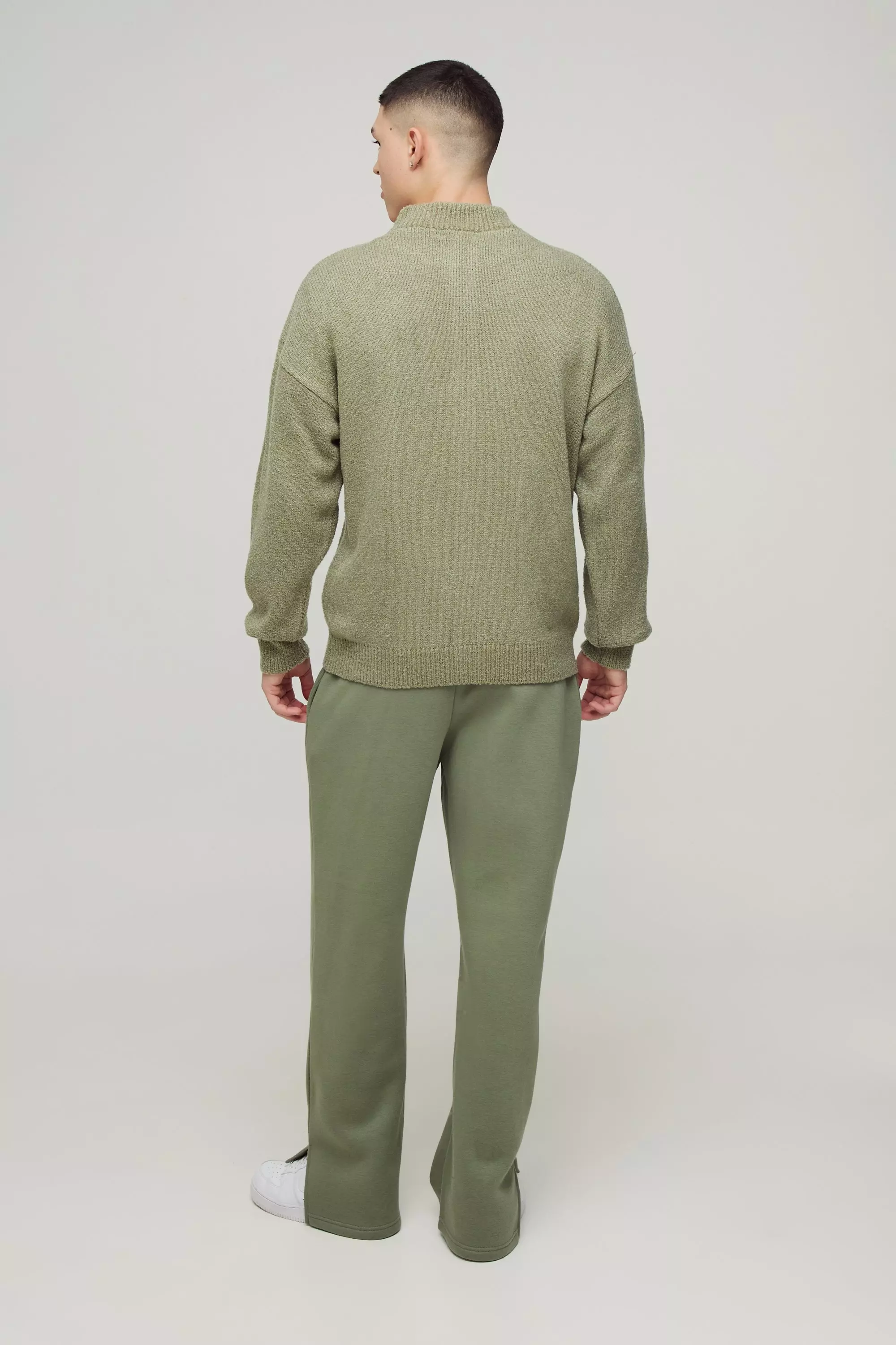 Khaki Relaxed Fit Boucle Zip Up Knitted Jumper alternative image