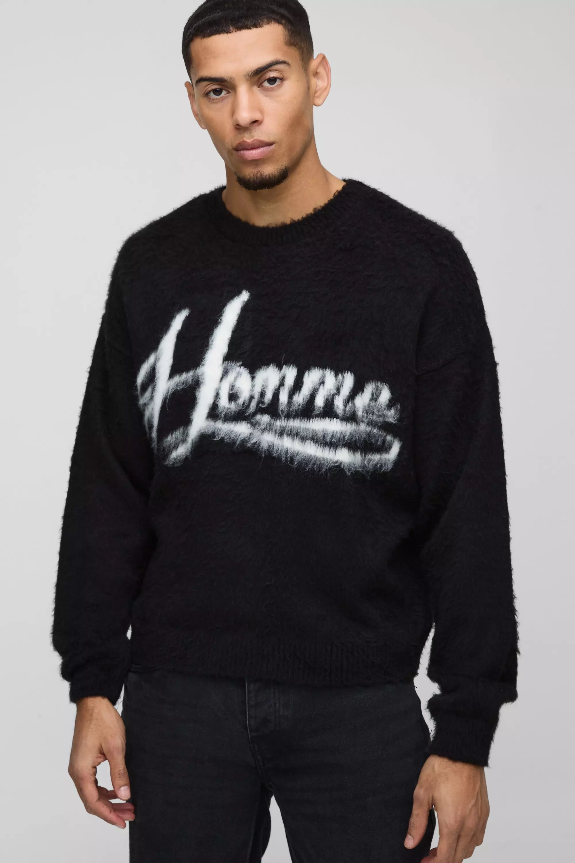 Kastiger Oversize Pullover mit Slogan, Black alternatives Bild