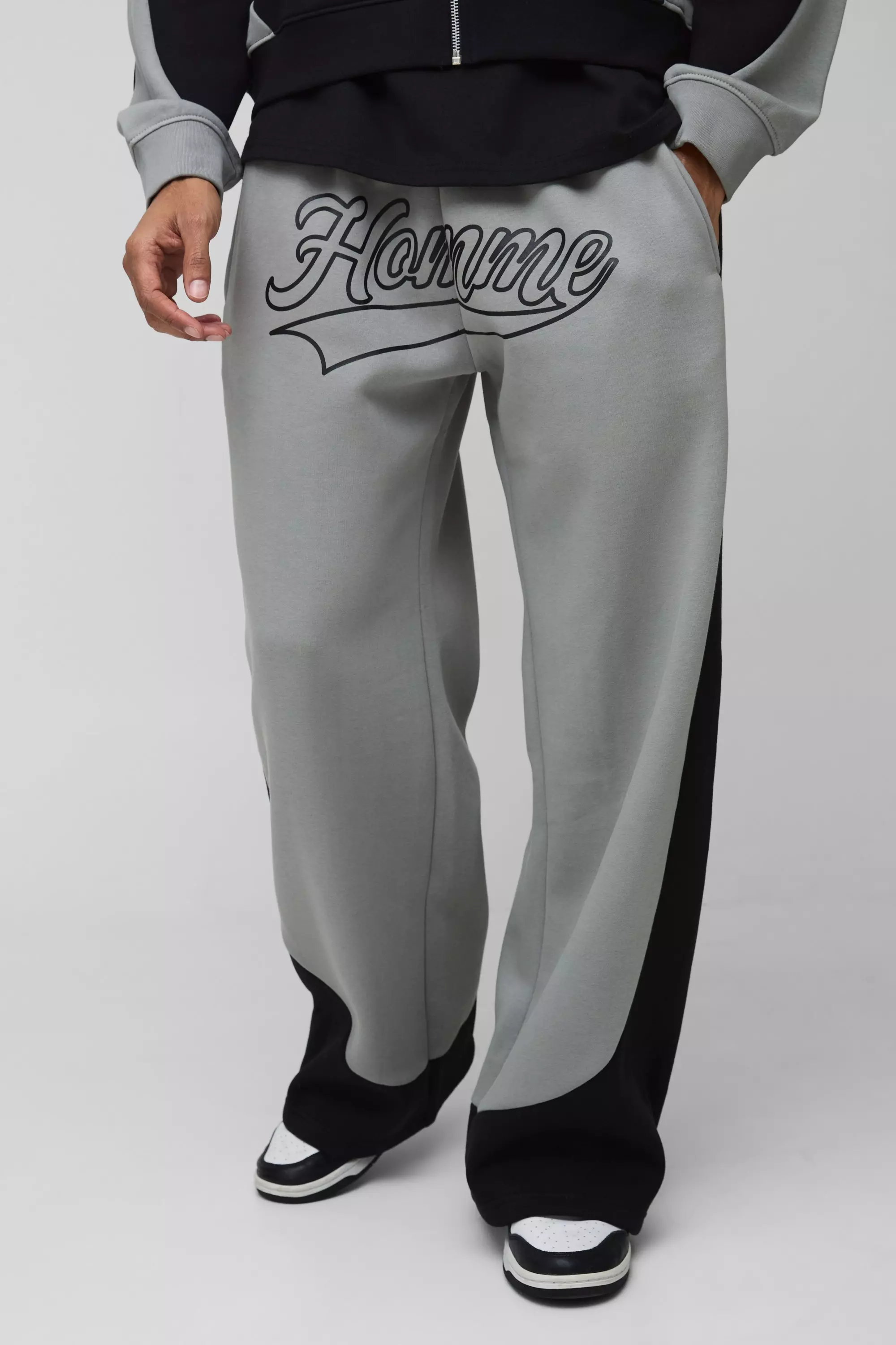 Charcoal Wide Leg Color Block Homme Joggingbroek Met Print alternatieve afbeelding