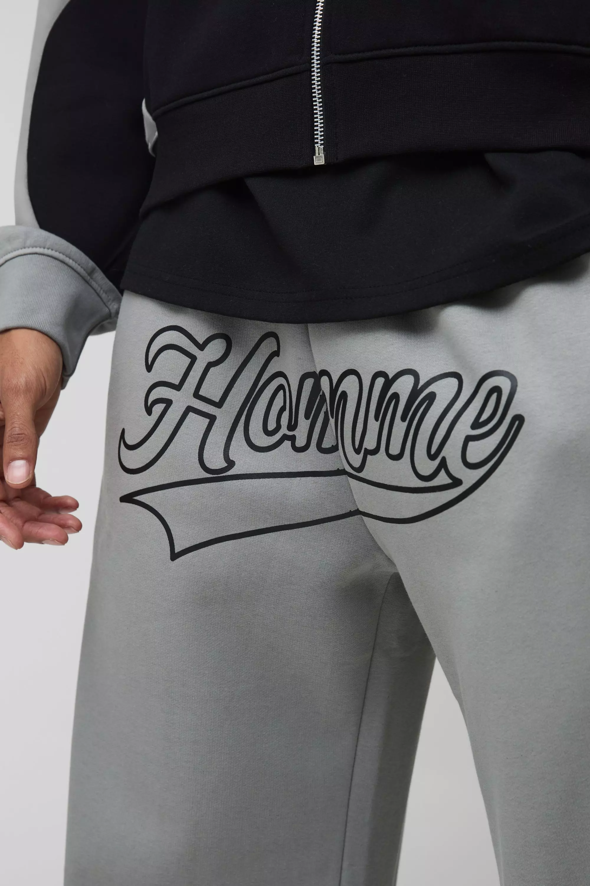 Charcoal Wide Leg Color Block Homme Joggingbroek Met Print alternatieve afbeelding