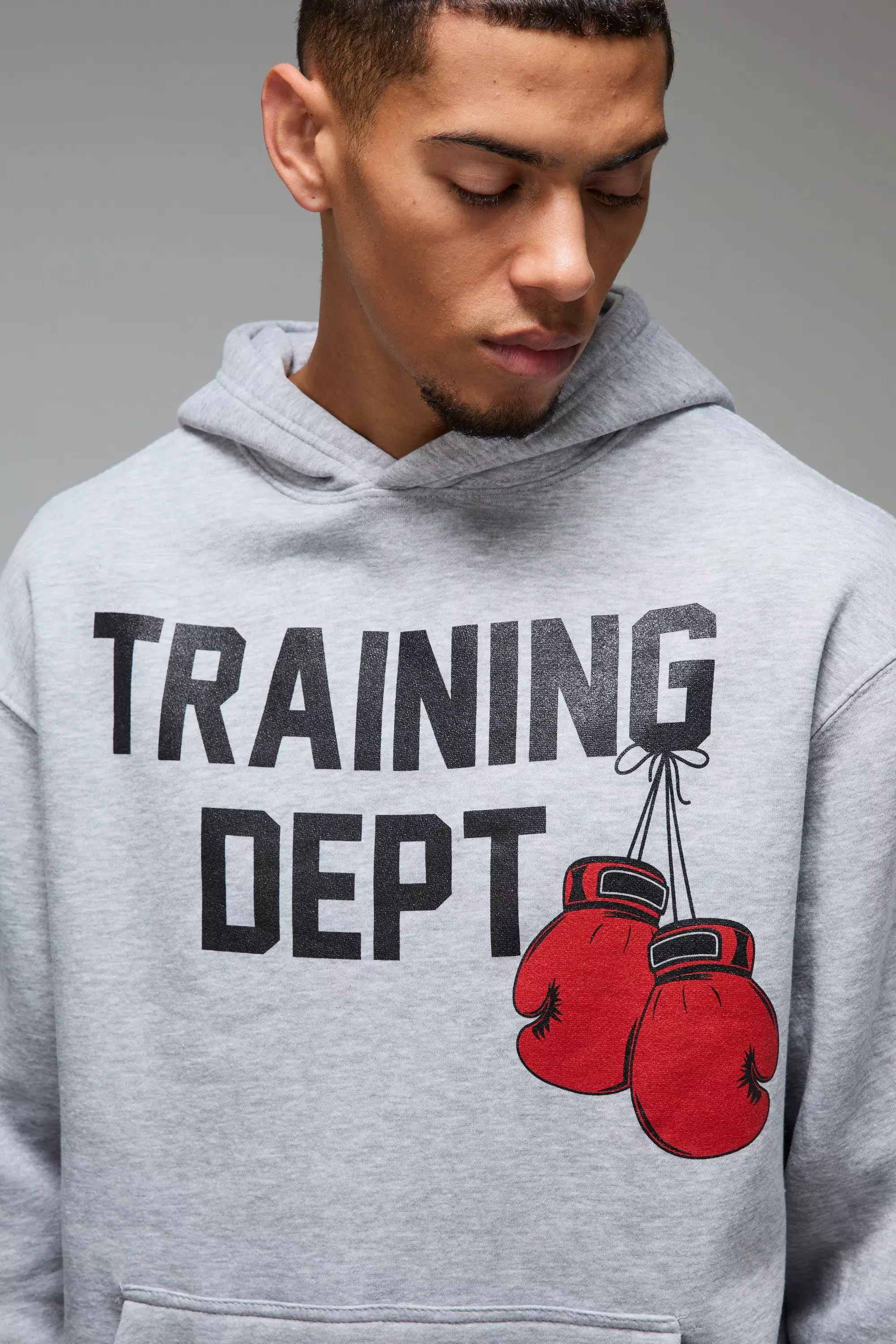 Sweat à capuche oversize à imprimé boxe, Grey marl autre image