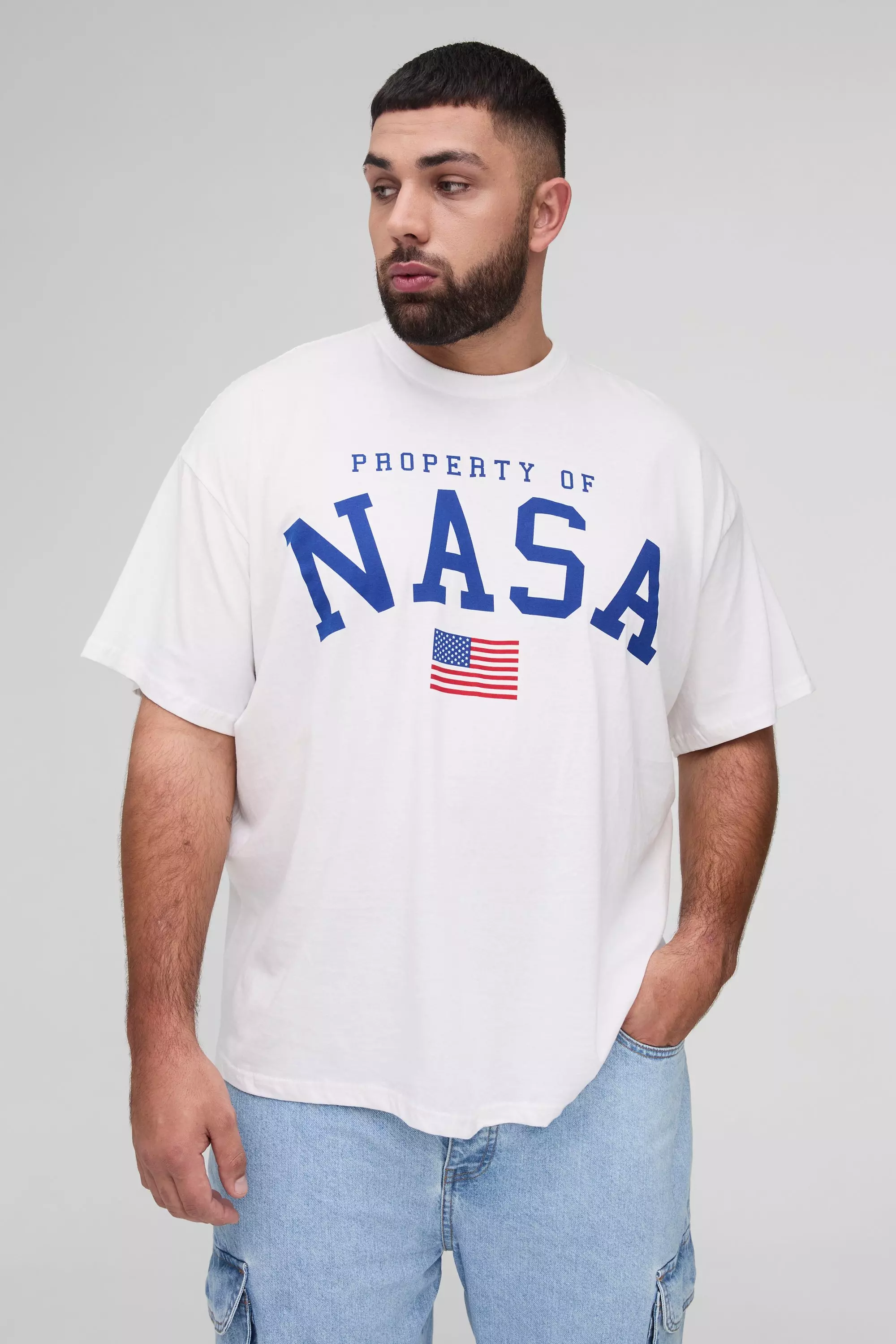 Plus Oversized Nasa Logo License Print T-Shirt White