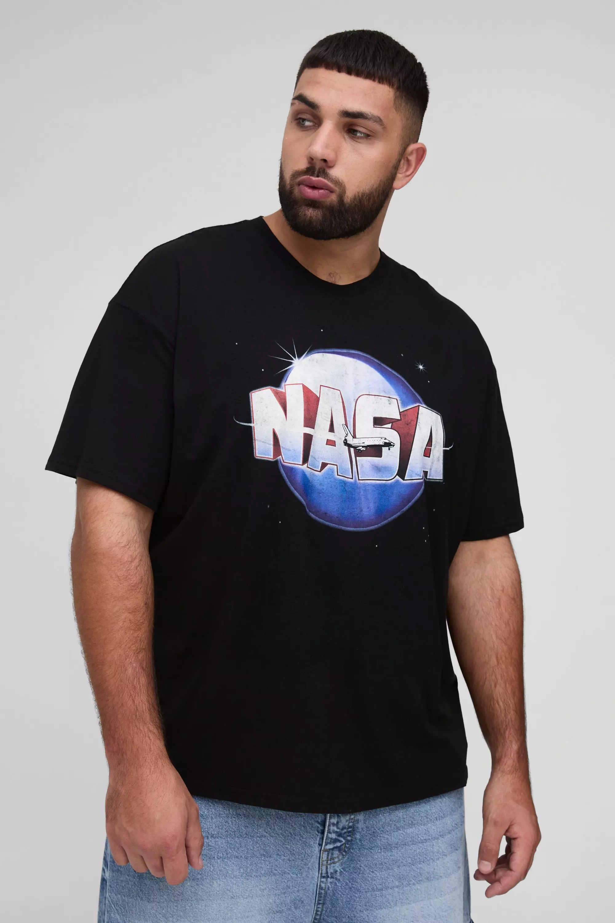 Plus Oversized Nasa License Print T-Shirt Black