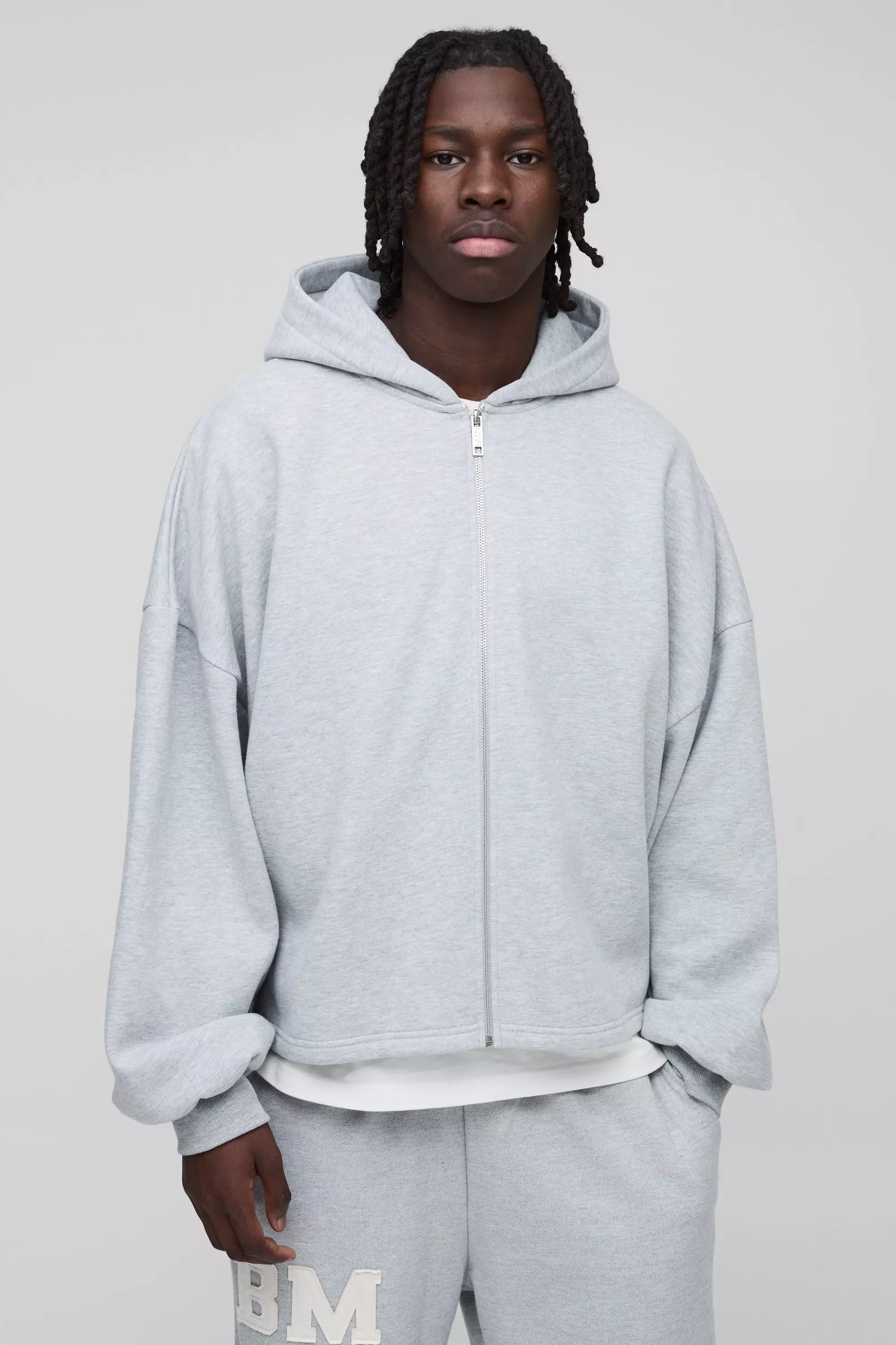 Grey marl Extreme Oversized Boxy Zip Through Hoodie alternative image