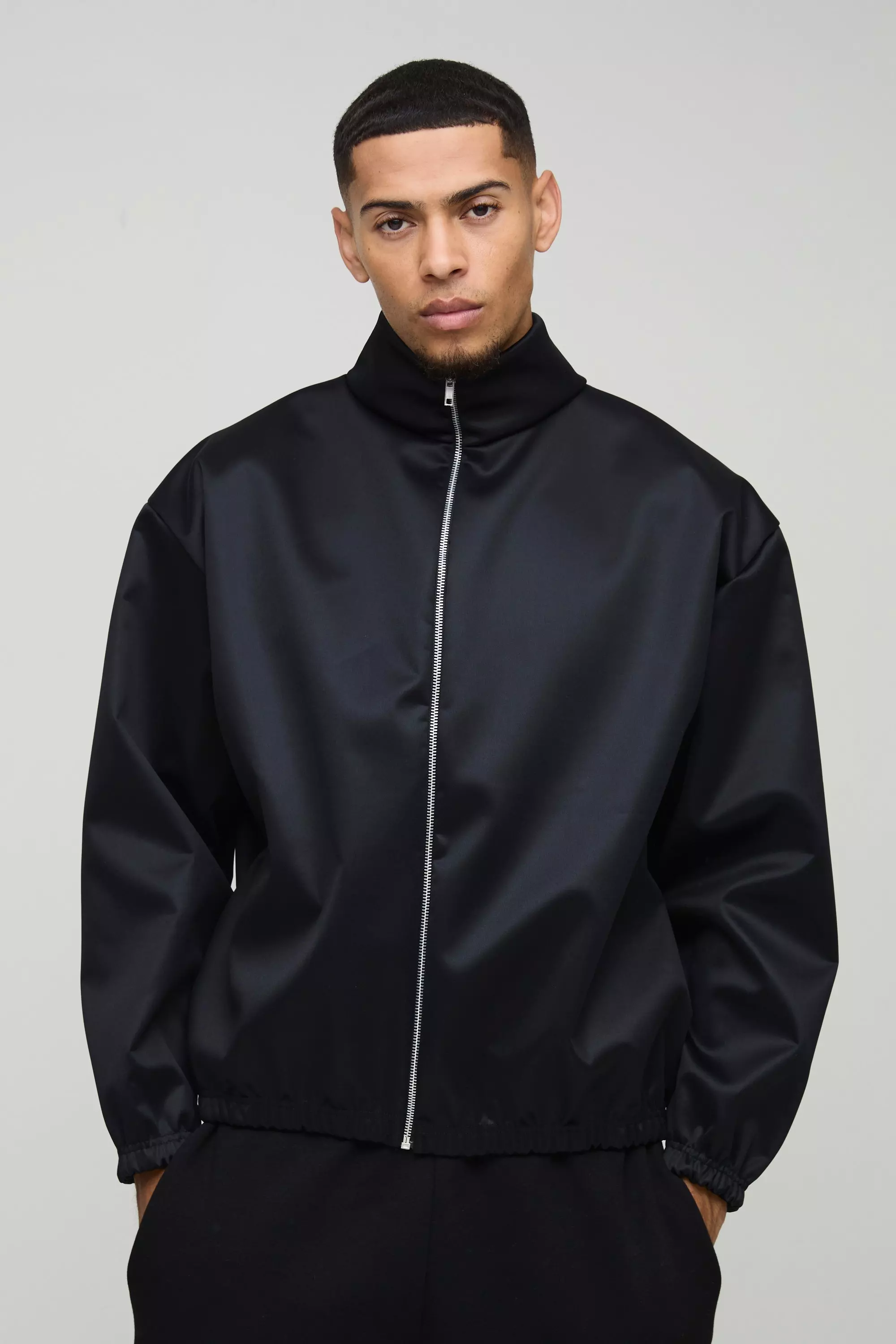 Black Extreme Oversized Boxy Scuba Zip Through Jacket alternative image