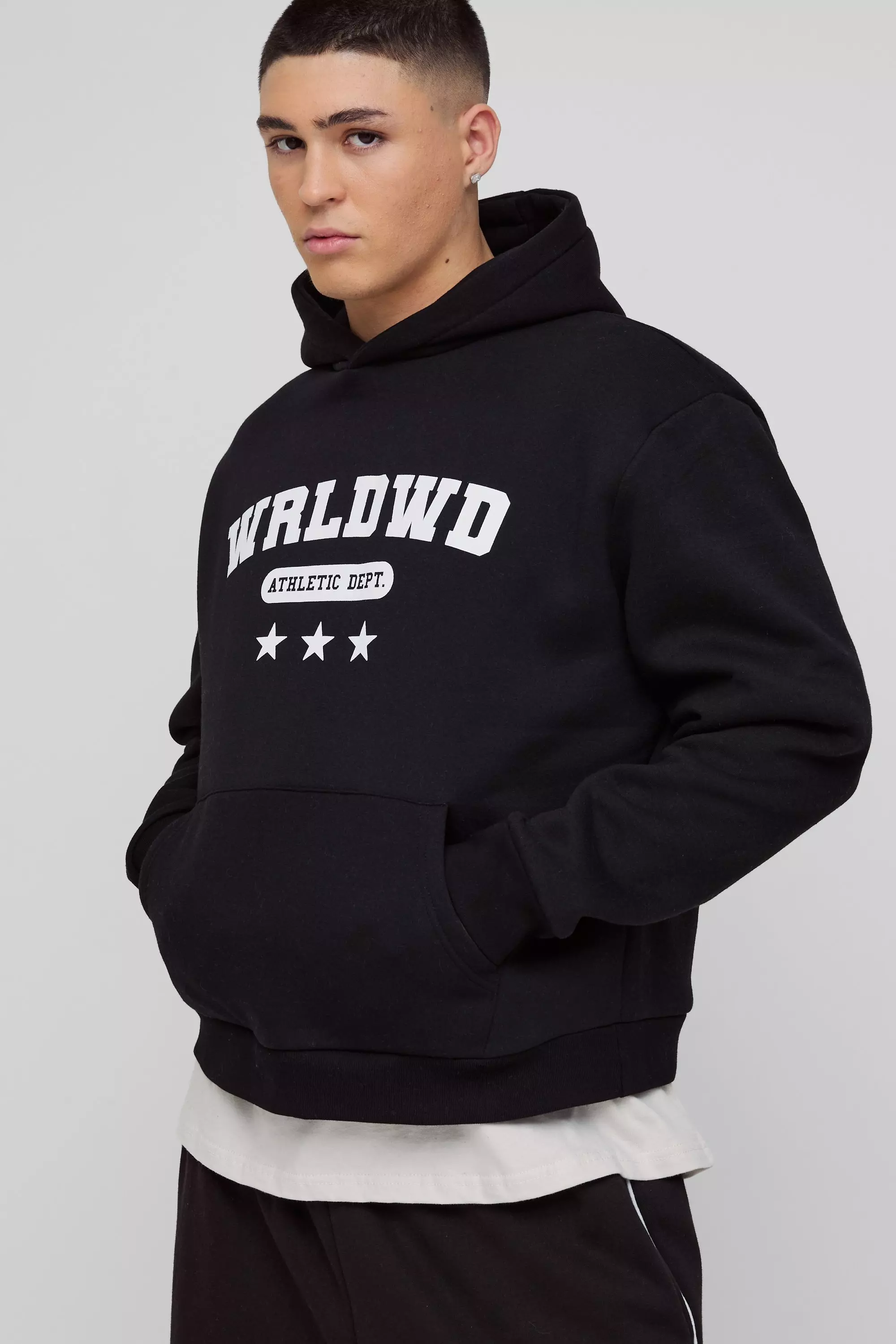 Black Oversized Boxy Worldwide Star Hoodie