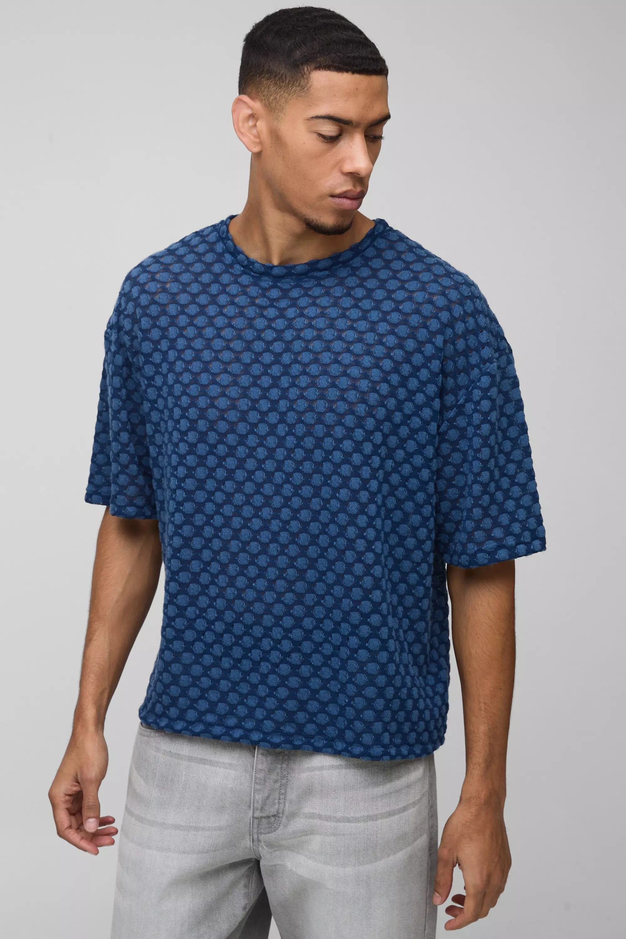 Slate blue Oversized Boxy Jersey Jacquard T-shirt alternative image