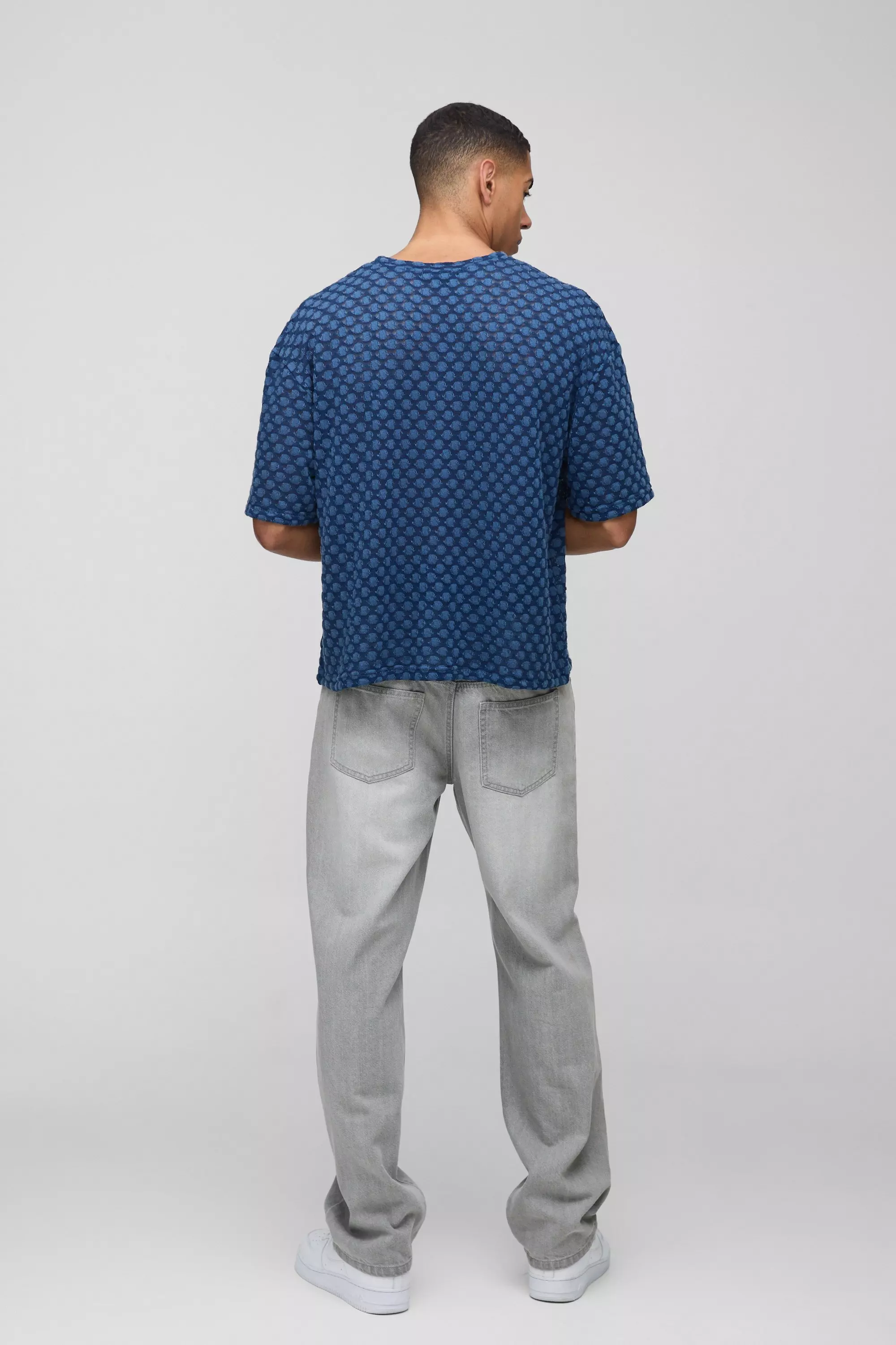 Slate blue Oversized Boxy Jersey Jacquard T-shirt alternative image