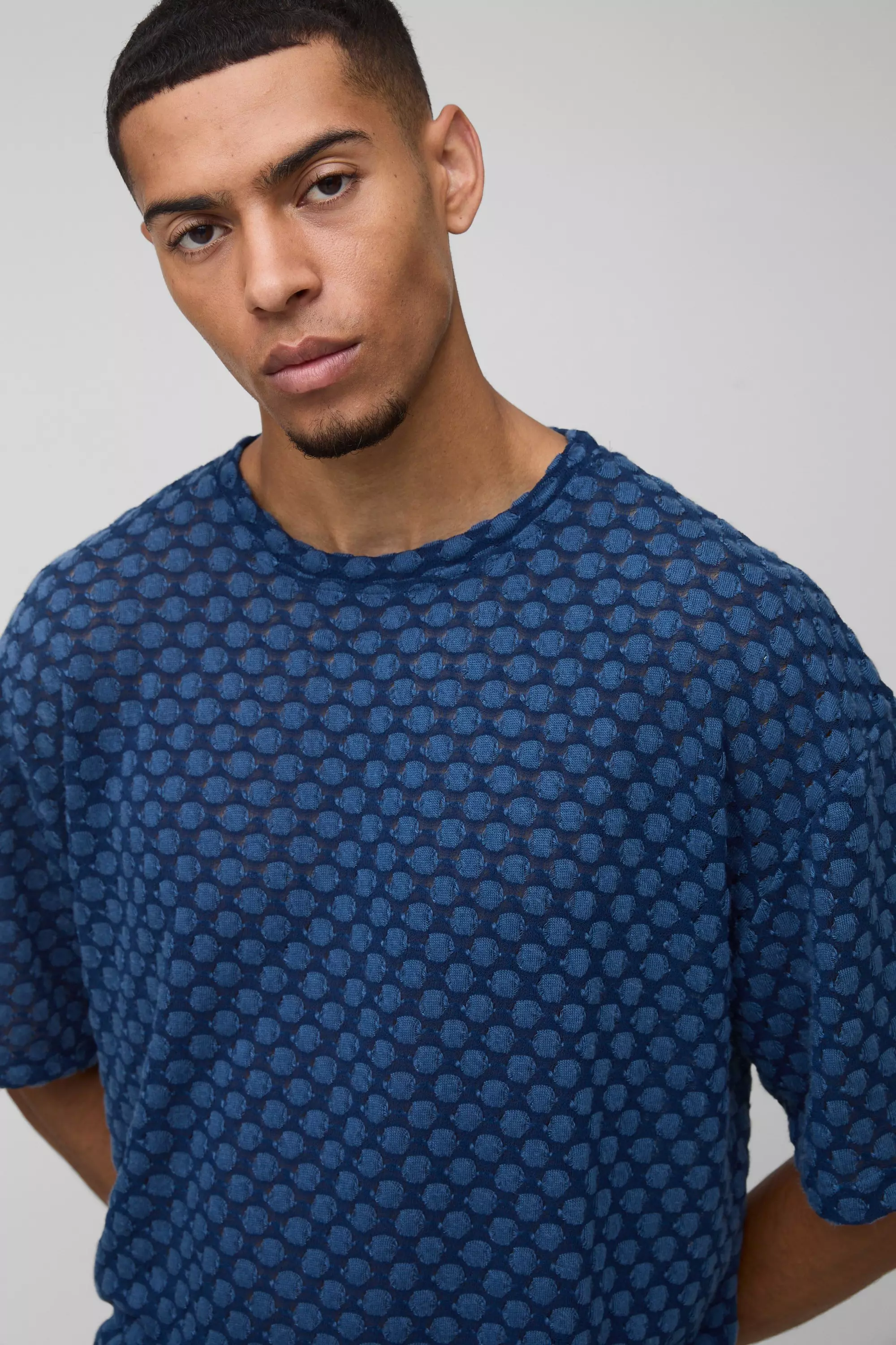 Slate blue Oversized Boxy Jersey Jacquard T-shirt alternative image