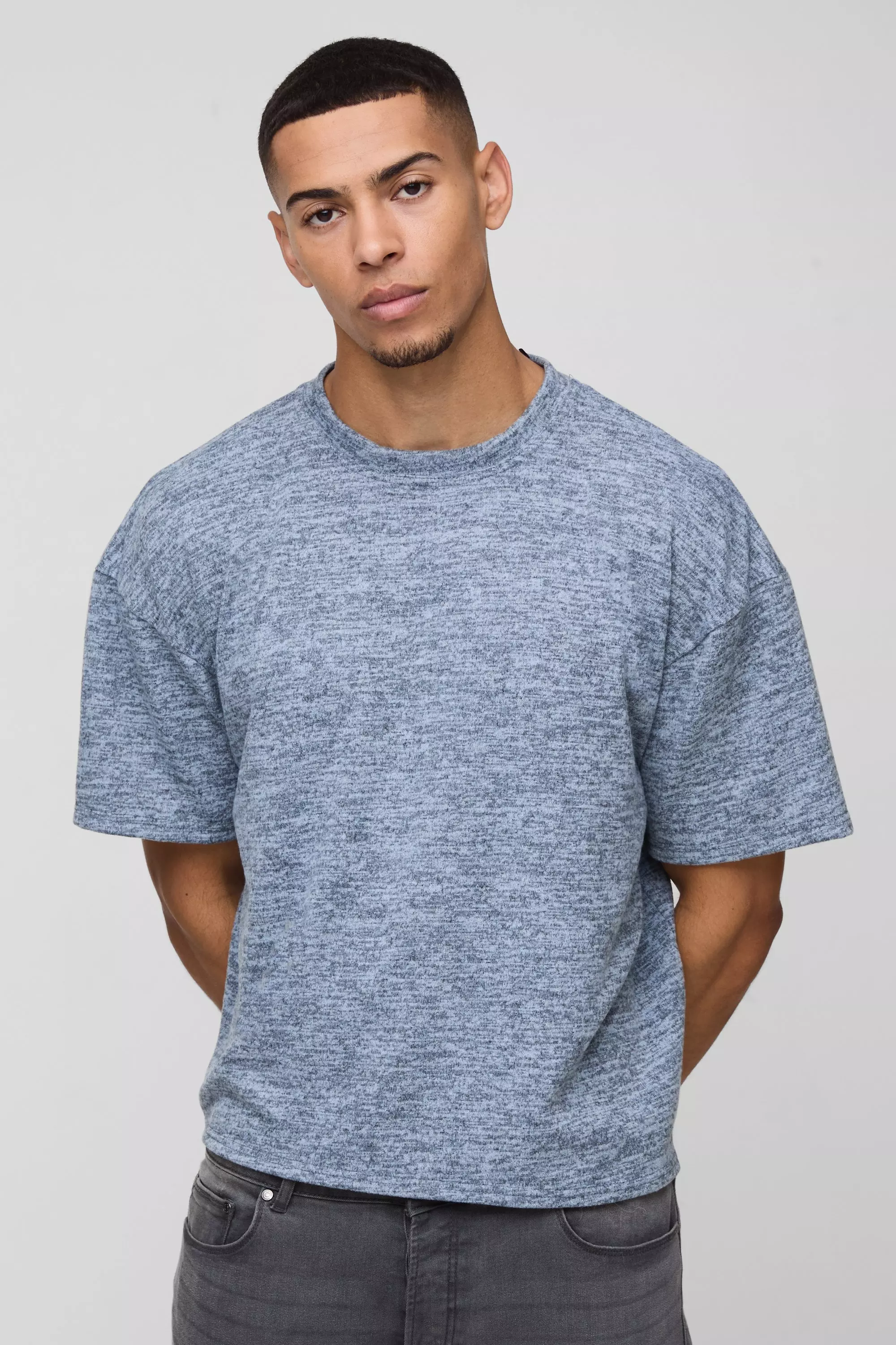 Blue Oversized Boxy Brushed Marl T-shirt