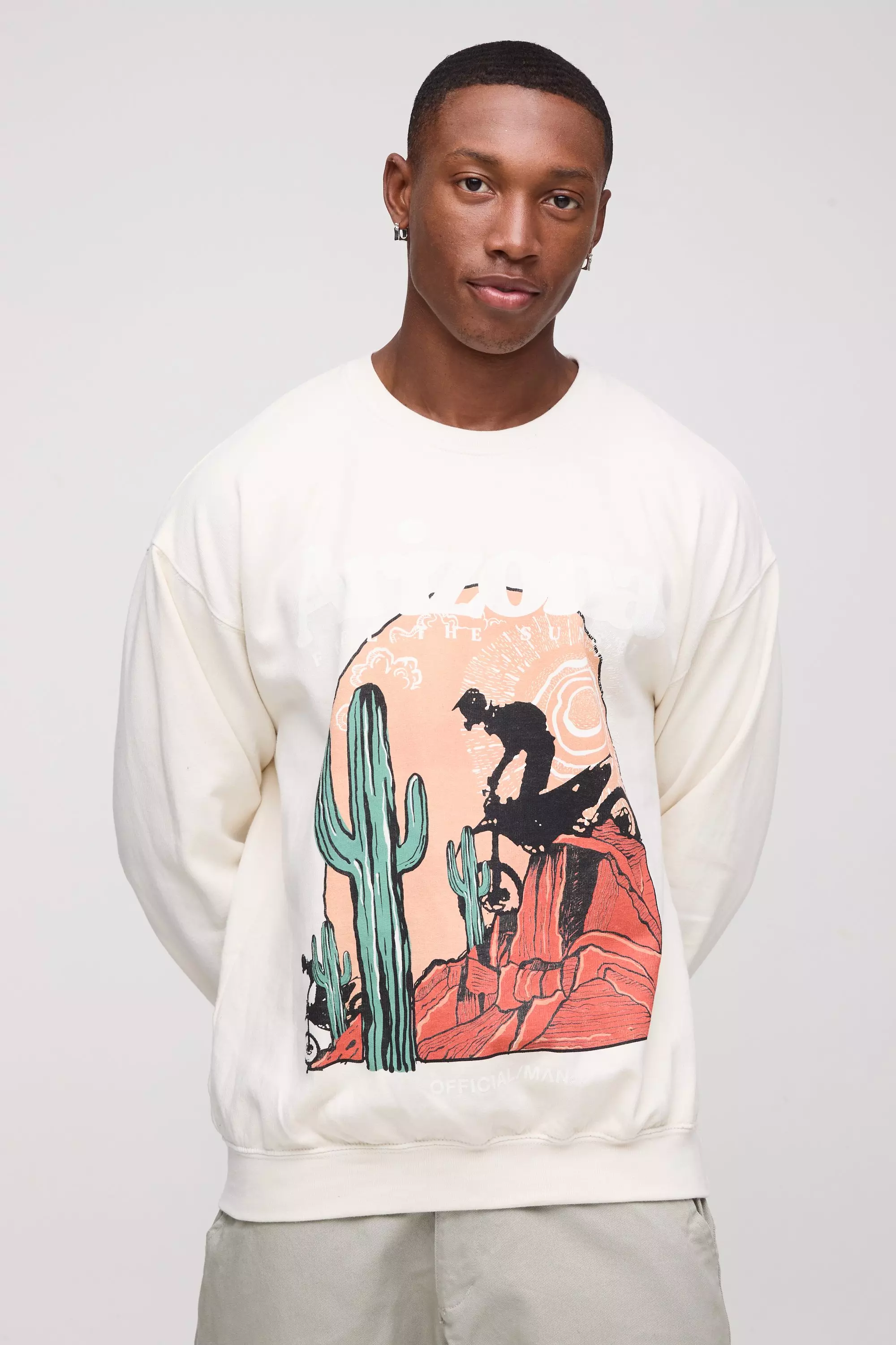 Oversized Western Arizona Graphic Washed Sweatshirt boohooMAN UK