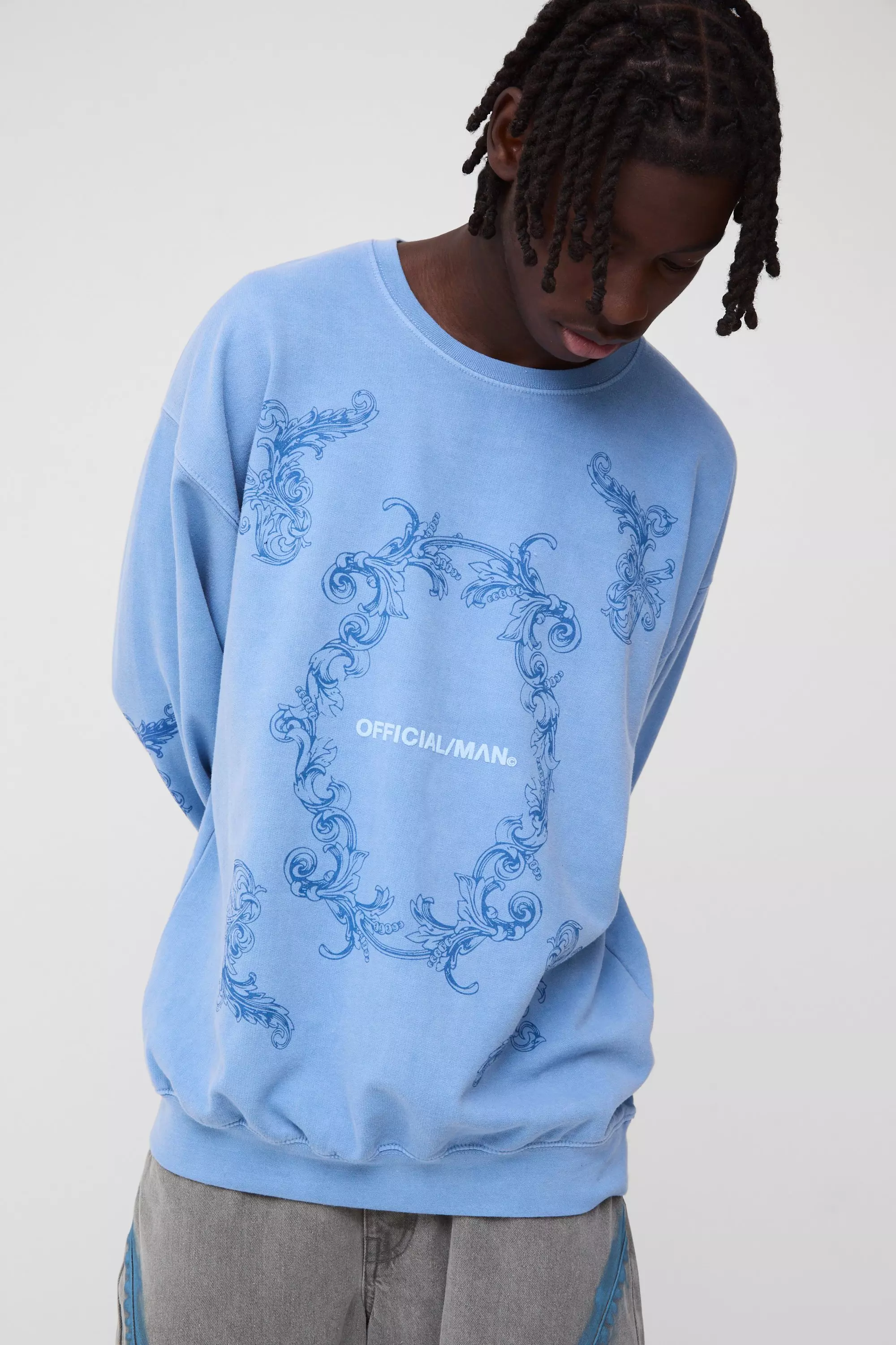 Oversized Puff Print Official Graphic Washed Sweatshirt Pastel blue