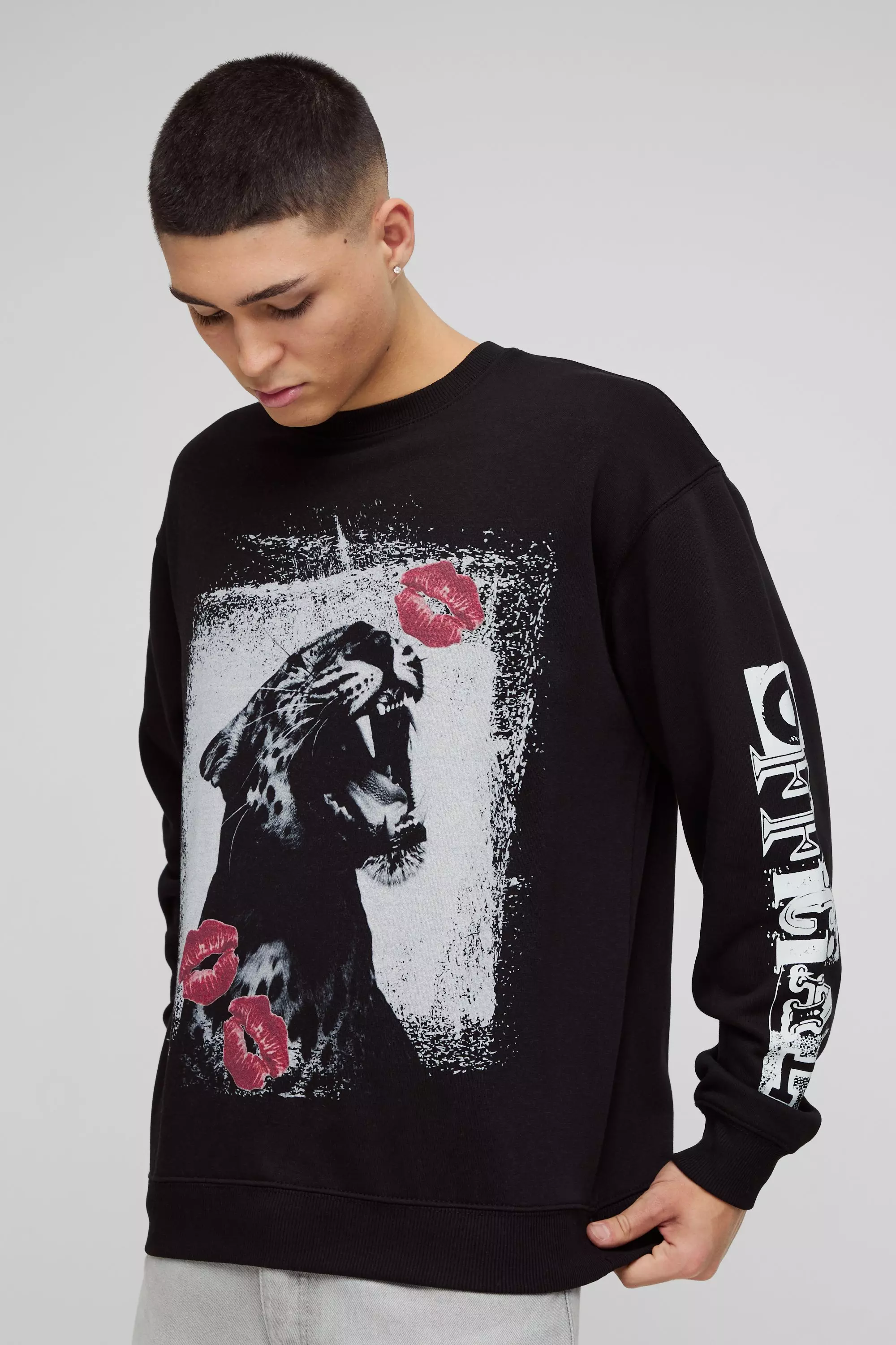 Sweat oversize à imprimé guépard, Black autre image