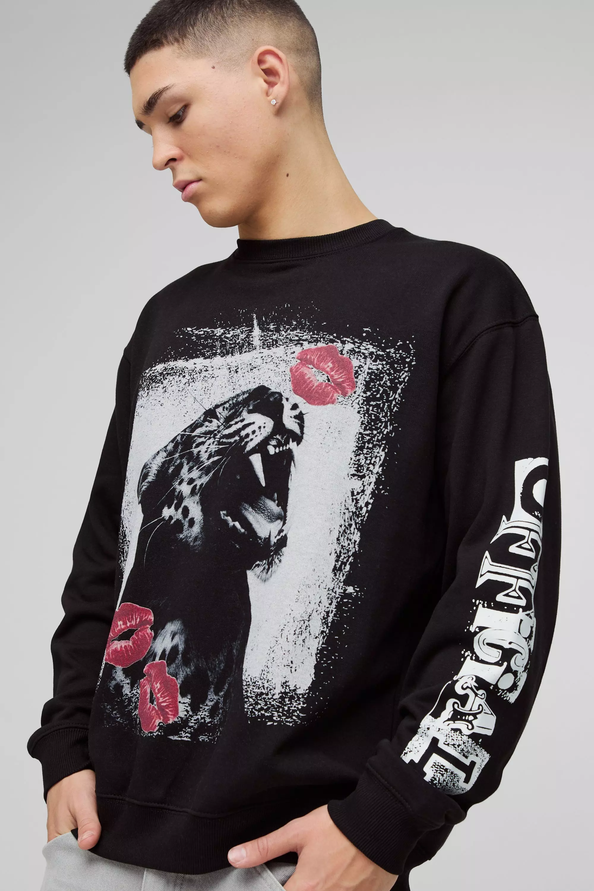 Sweat oversize à imprimé guépard, Black autre image