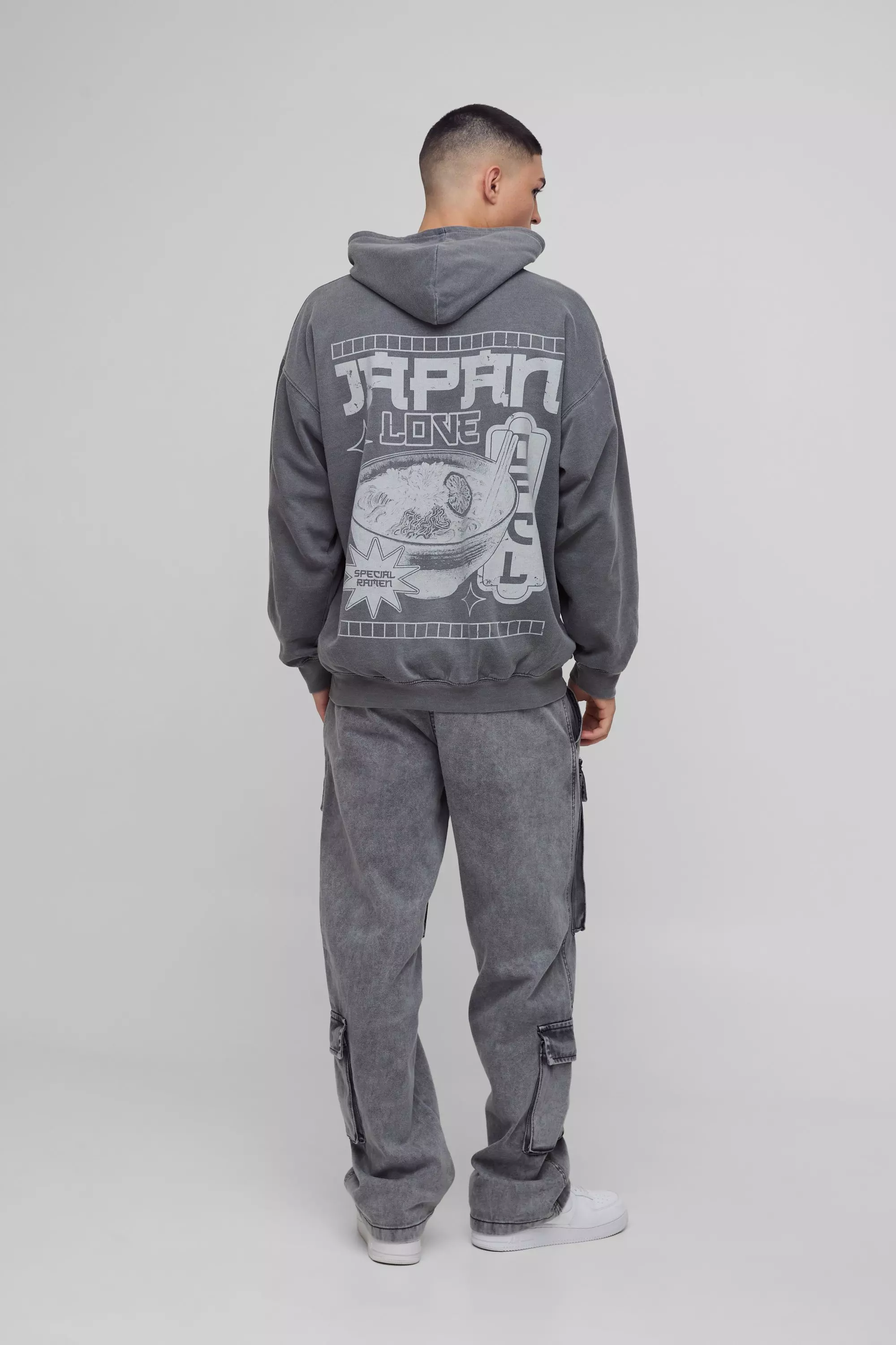 Charcoal Oversized Washed Japan Graphic Hoodie alternative image