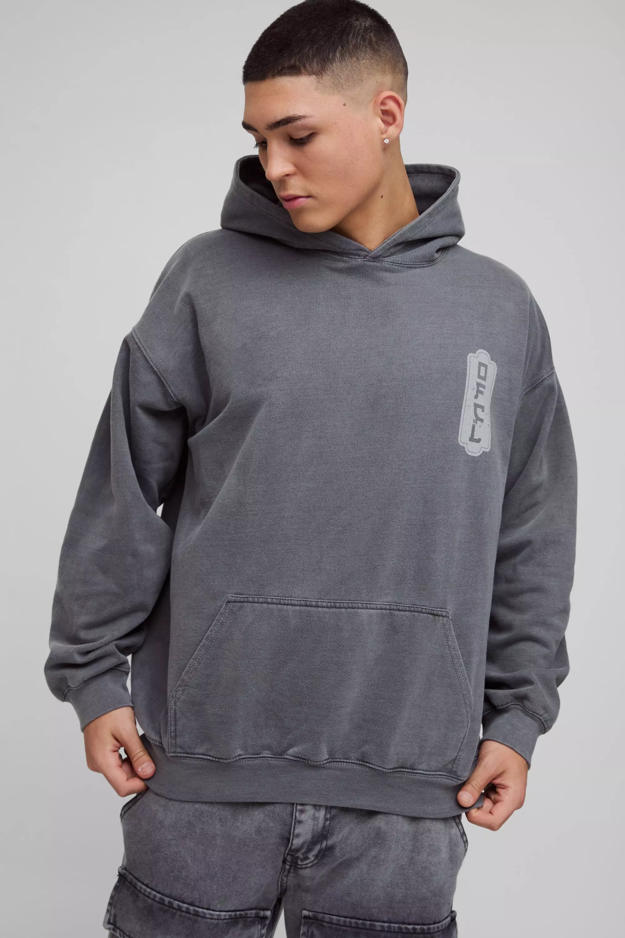 Charcoal Oversized Washed Japan Graphic Hoodie alternative image