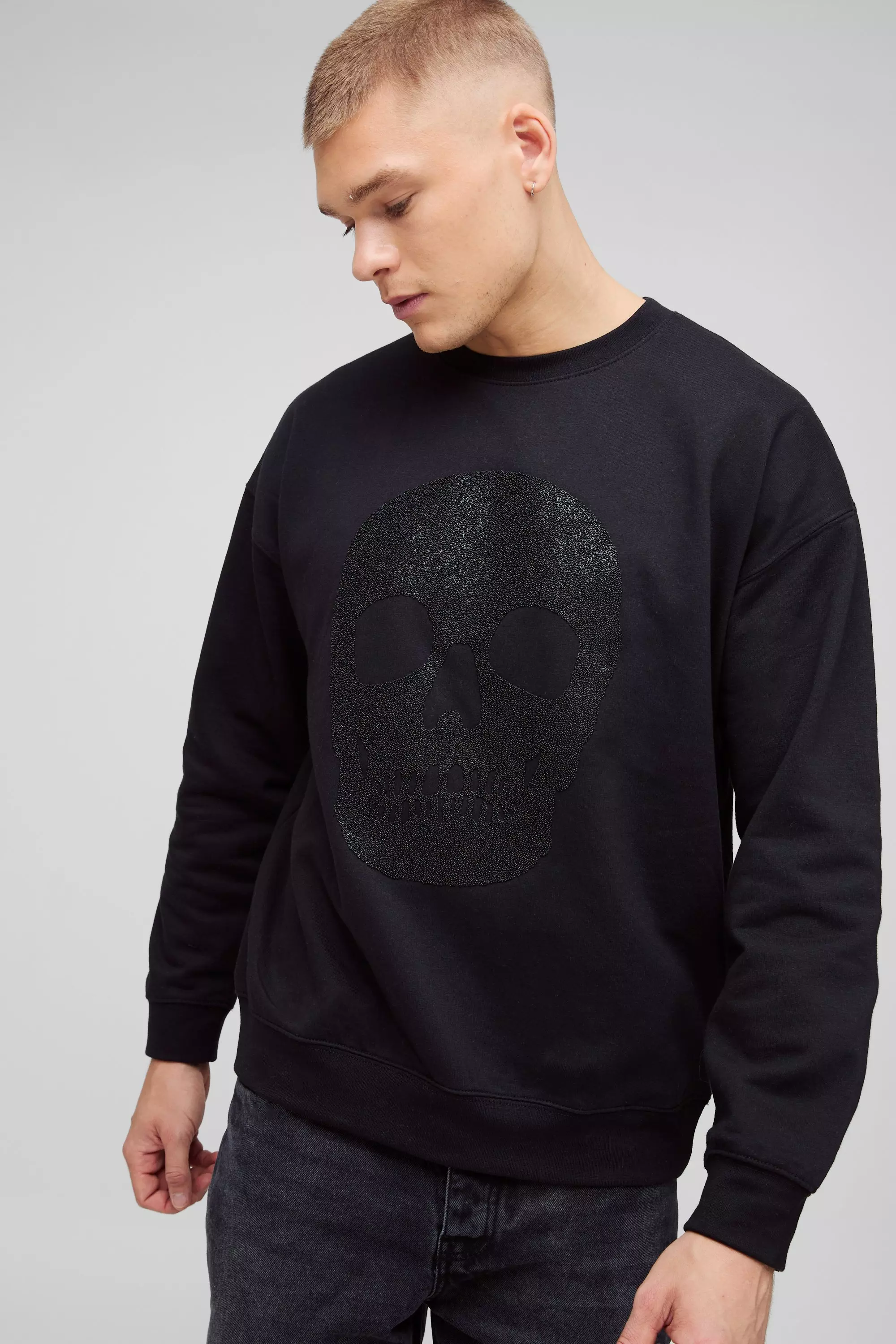 Oversized Skeleton Beaded Sweatshirt boohooMAN