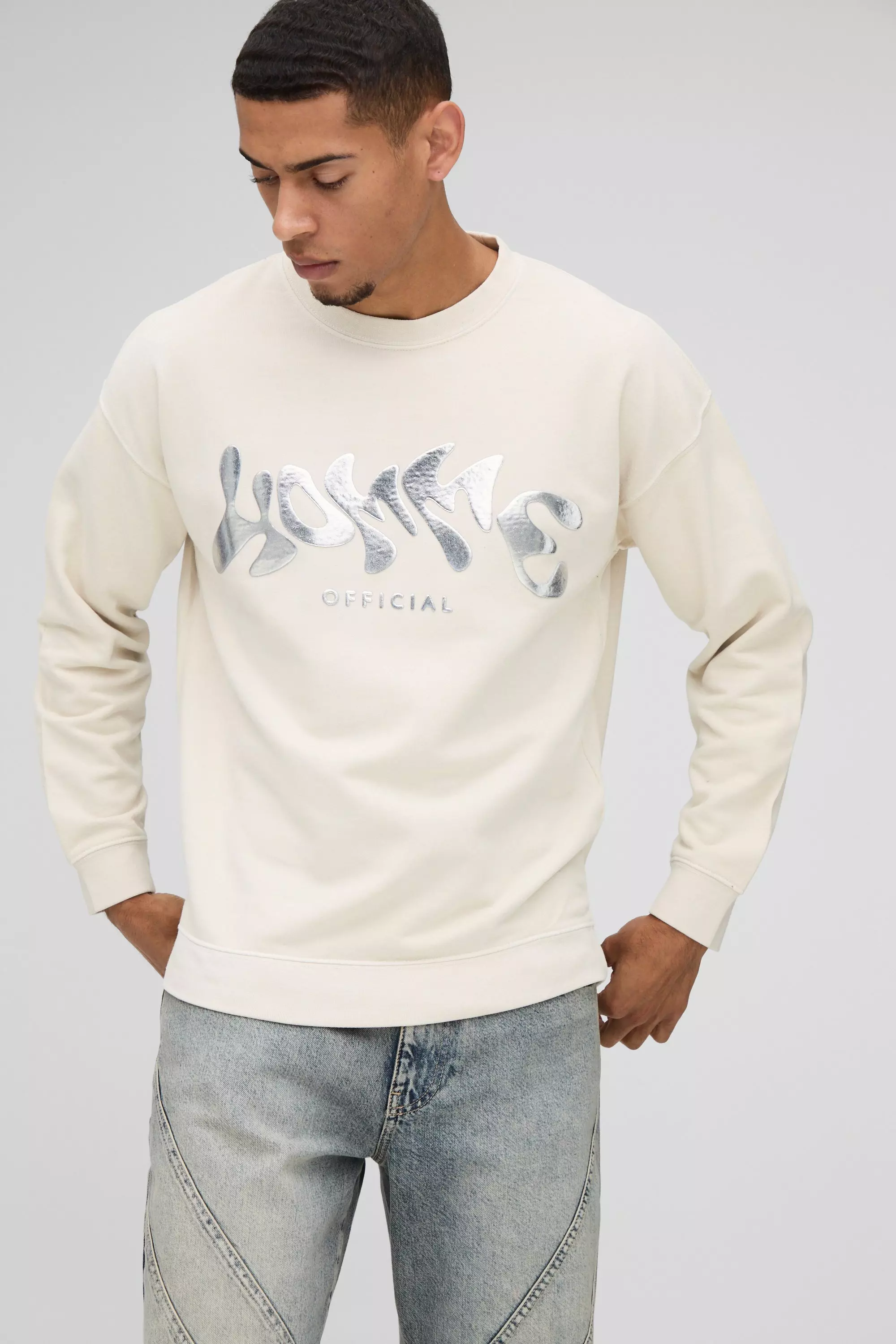 Stone Oversized Metallic Homme Washed Sweatshirt alternative image