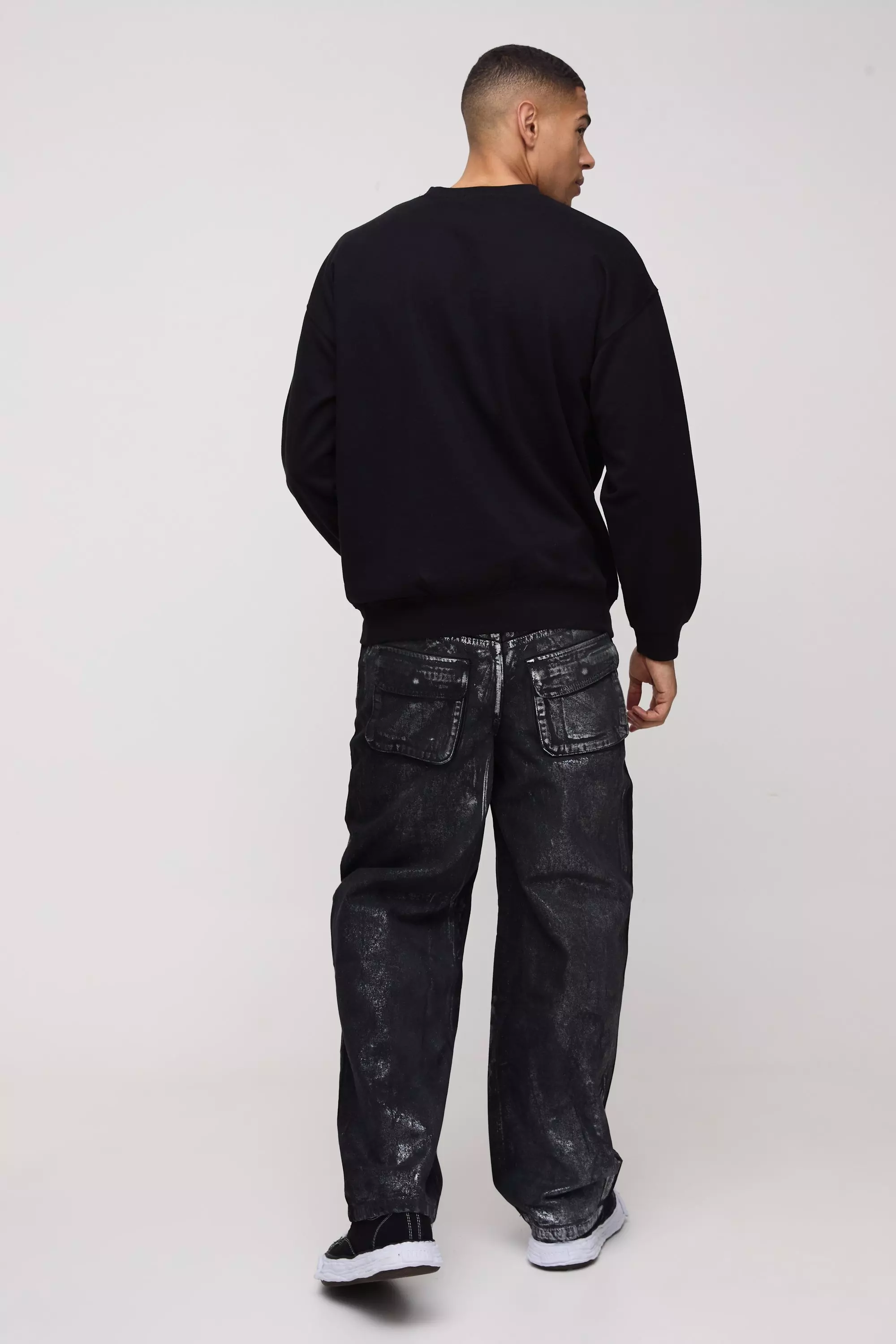 Black Oversized Western Metallic Graphic Sweatshirt alternative image