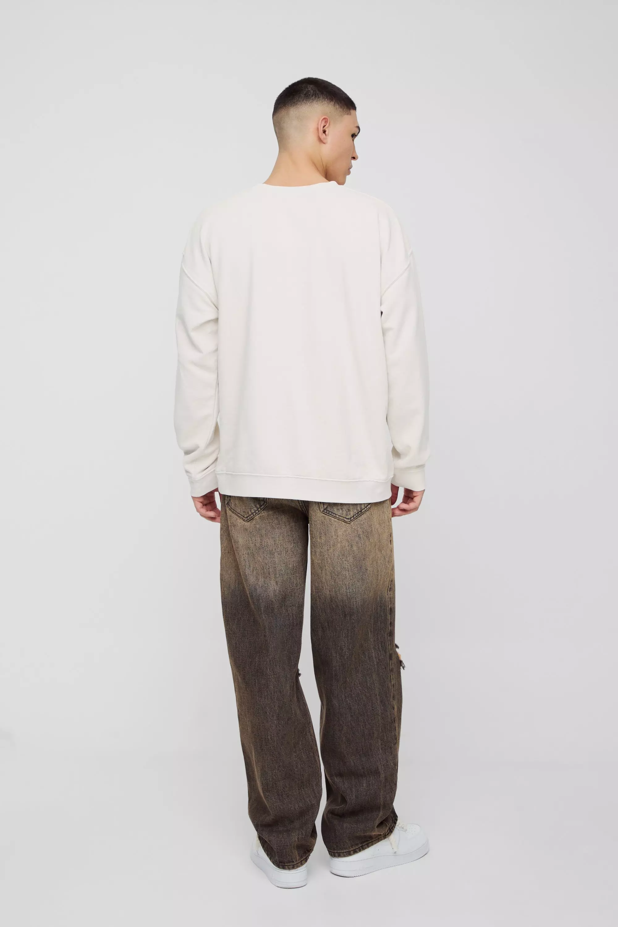 Ecru Oversized Pour Homme Vintage Trui Met Tekst alternatieve afbeelding