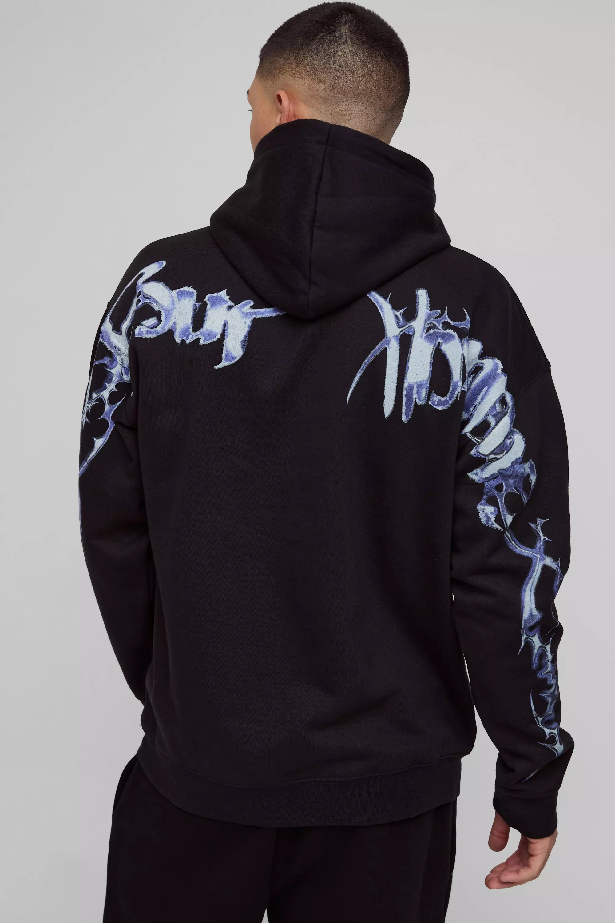 Black Oversized Over Seams Gothic Graphic Hoodie  alternative image