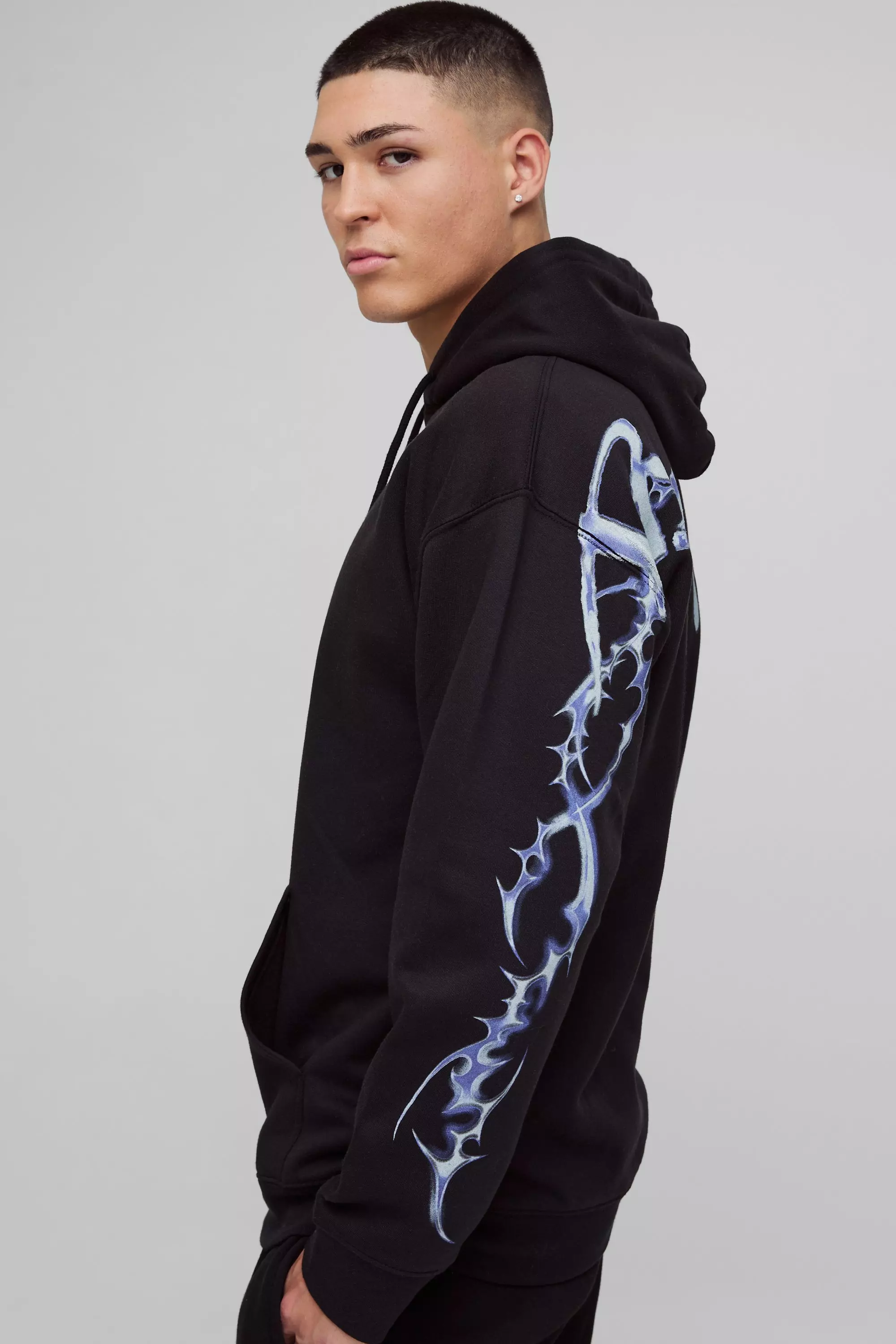 Black Oversized Over Seams Gothic Graphic Hoodie  alternative image
